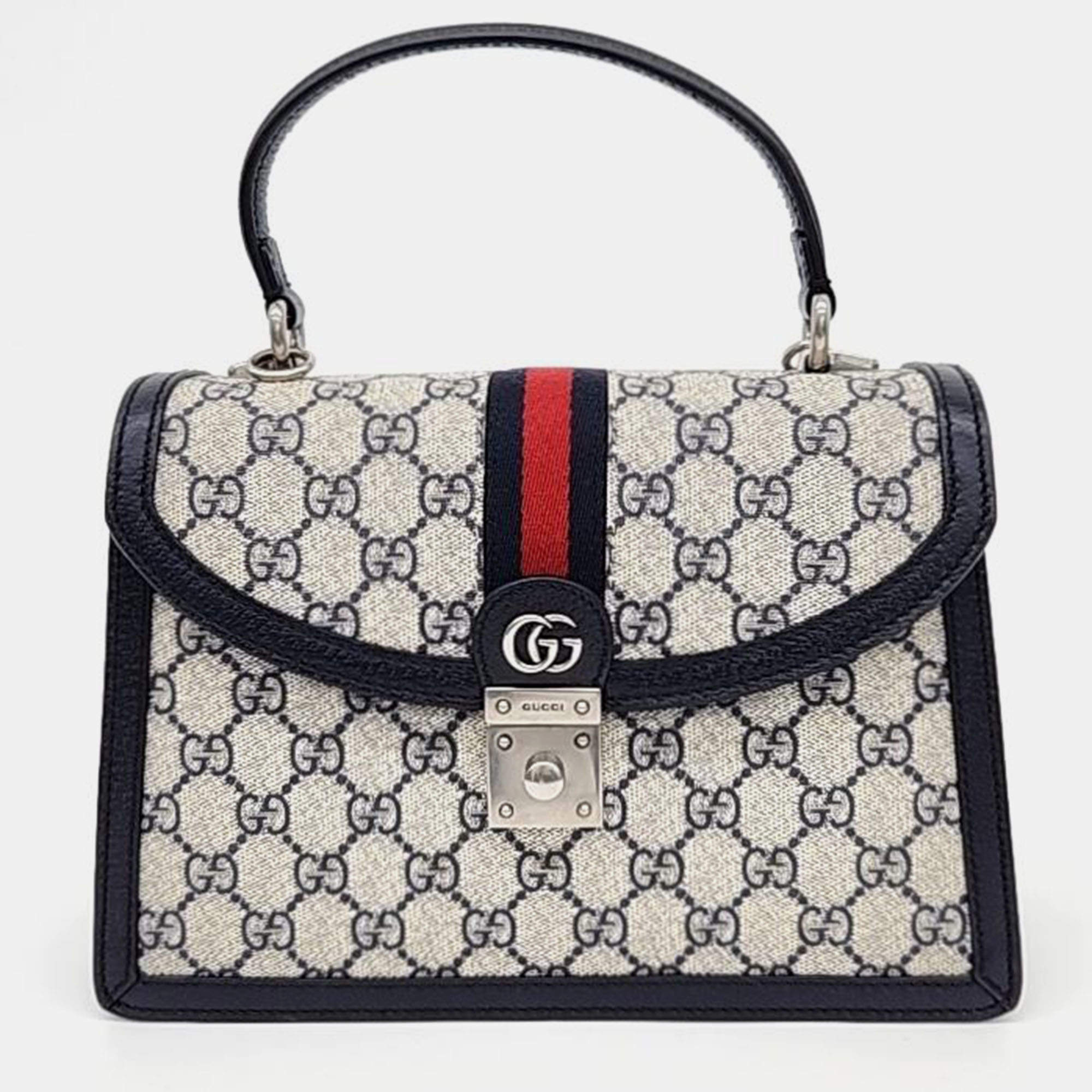 Pre Owned Gucci Ophidia PVC Navy Blue Top Handle Bag