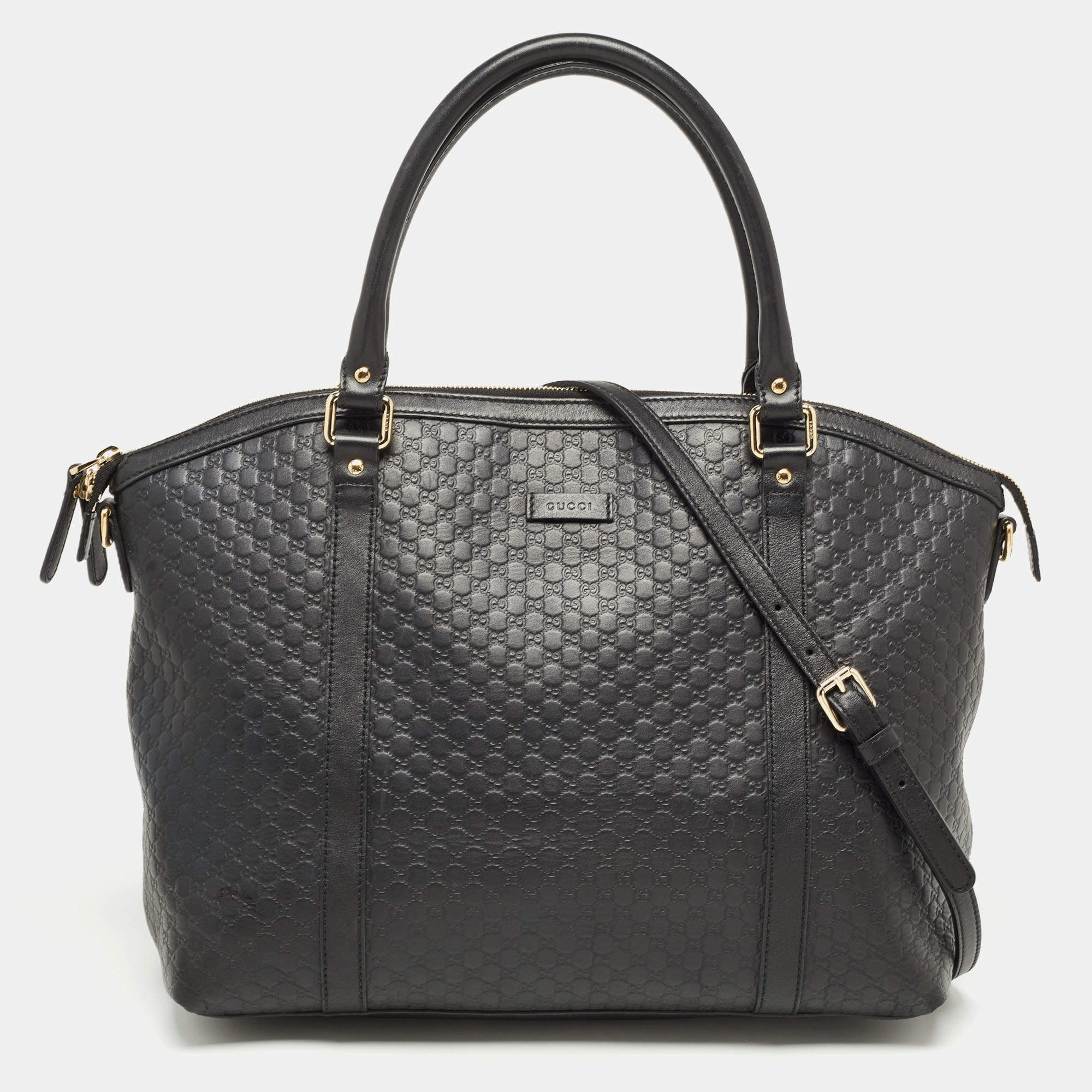 Pre Owned Gucci Black Microguccissima Leather Large Dome Satchel