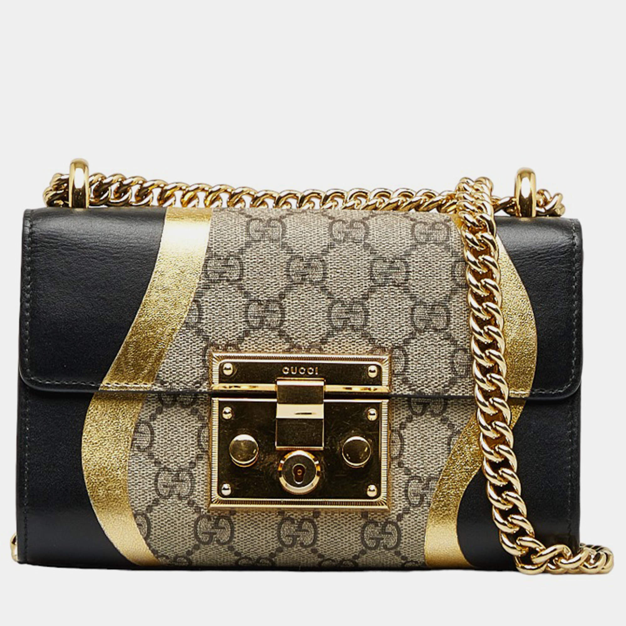 Gucci Black GG Supreme Canvas Small Padlock Shoulder Bag Gucci The