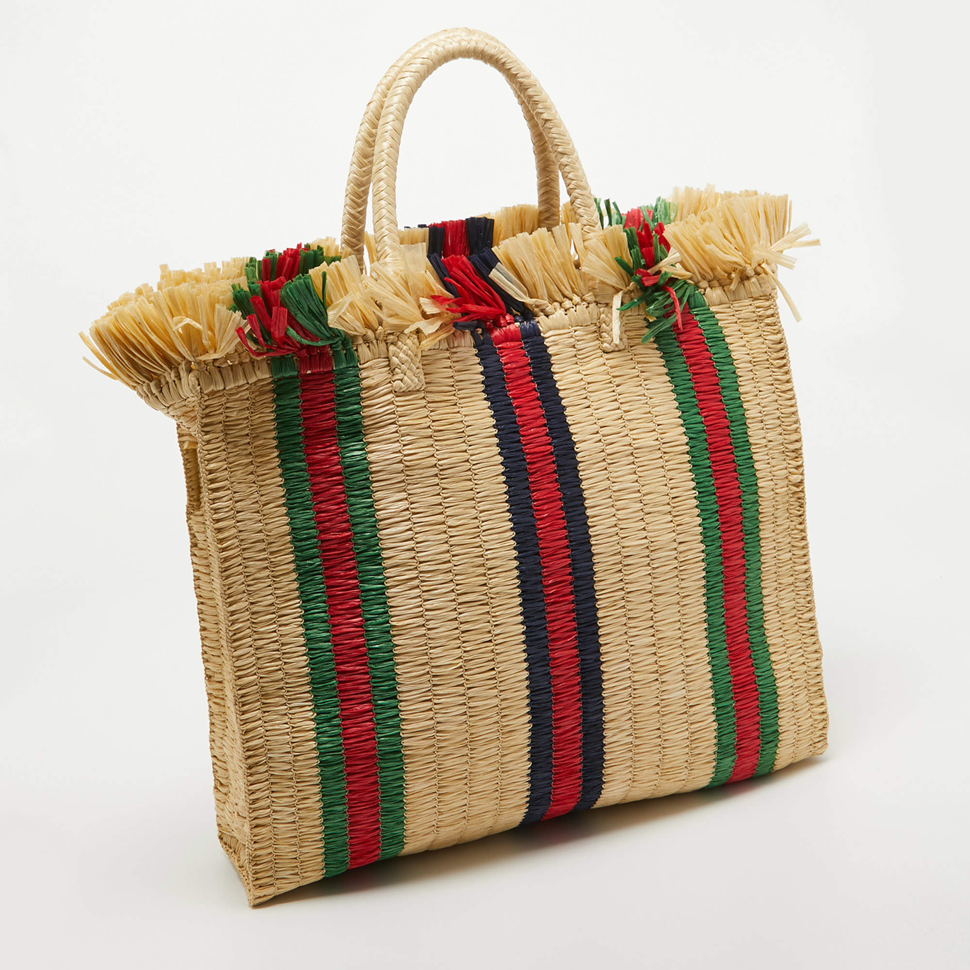 Gucci Natural Multicolor Woven Straw Cestino Tote Gucci TLC