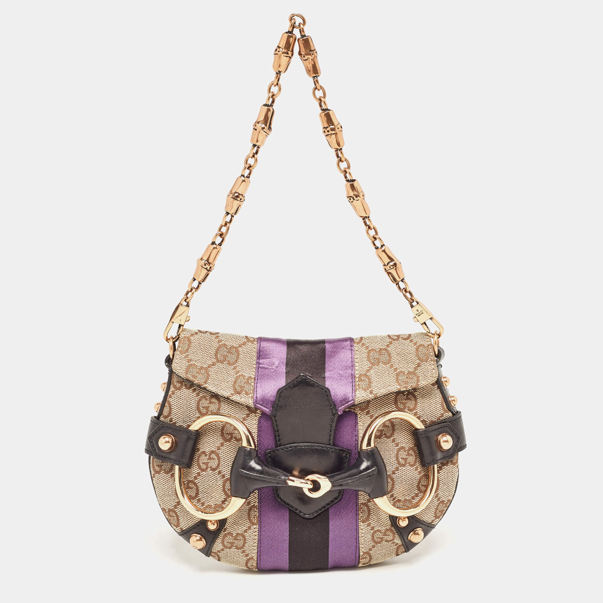 Pre Owned Gucci Tri Color GG Canvas and Leather Horsebit Chain Pochette