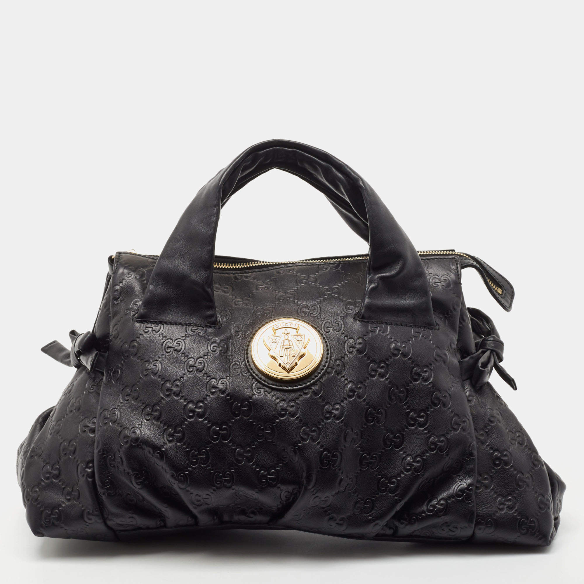 Pre Owned Gucci Black Guccissima Leather Hysteria Tote