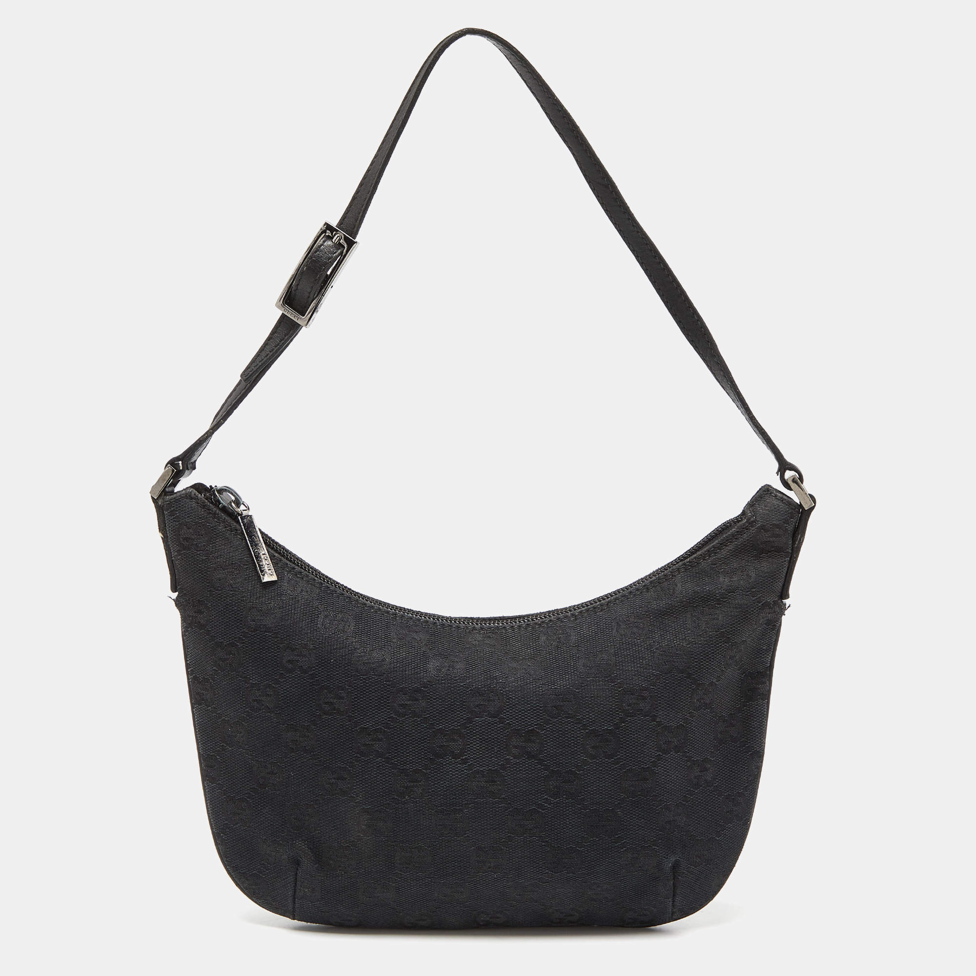 Pre Owned Gucci Black GG Canvas and Leather Pochette