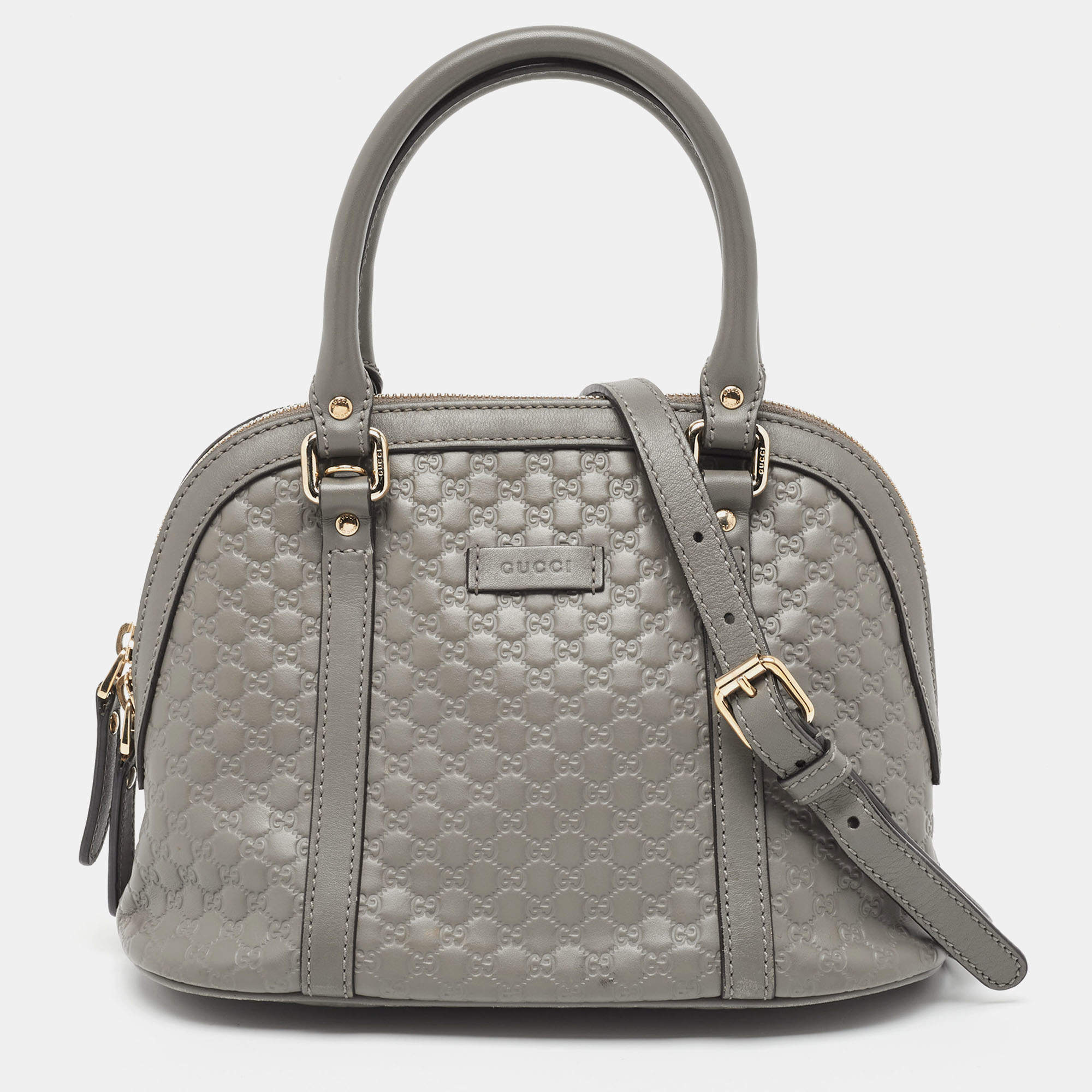 Pre Owned Gucci Grey Microguccissima Leather Mini Dome Bag