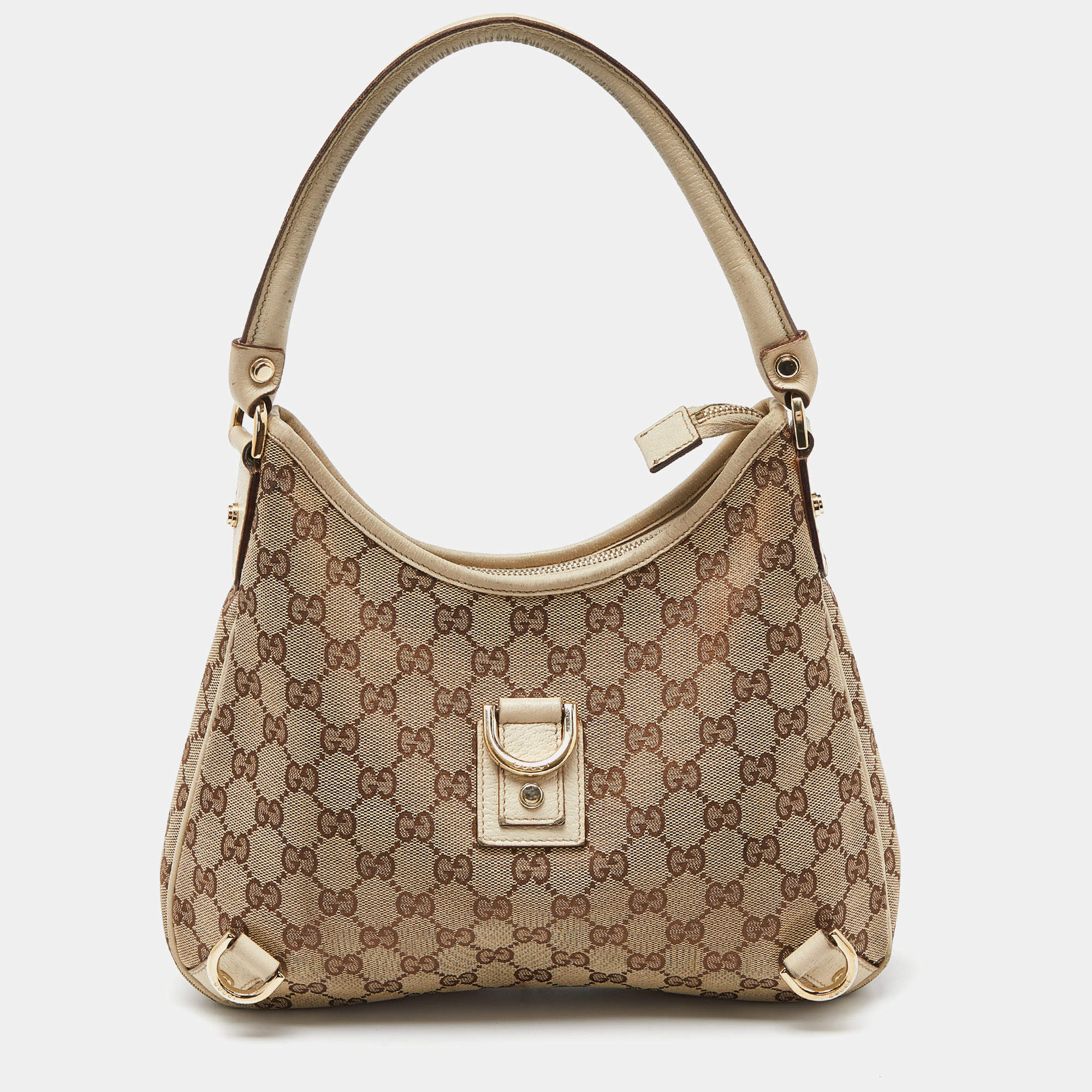Gucci Beige/Cream GG Canvas and Leather Small Abbey D Ring Hobo 