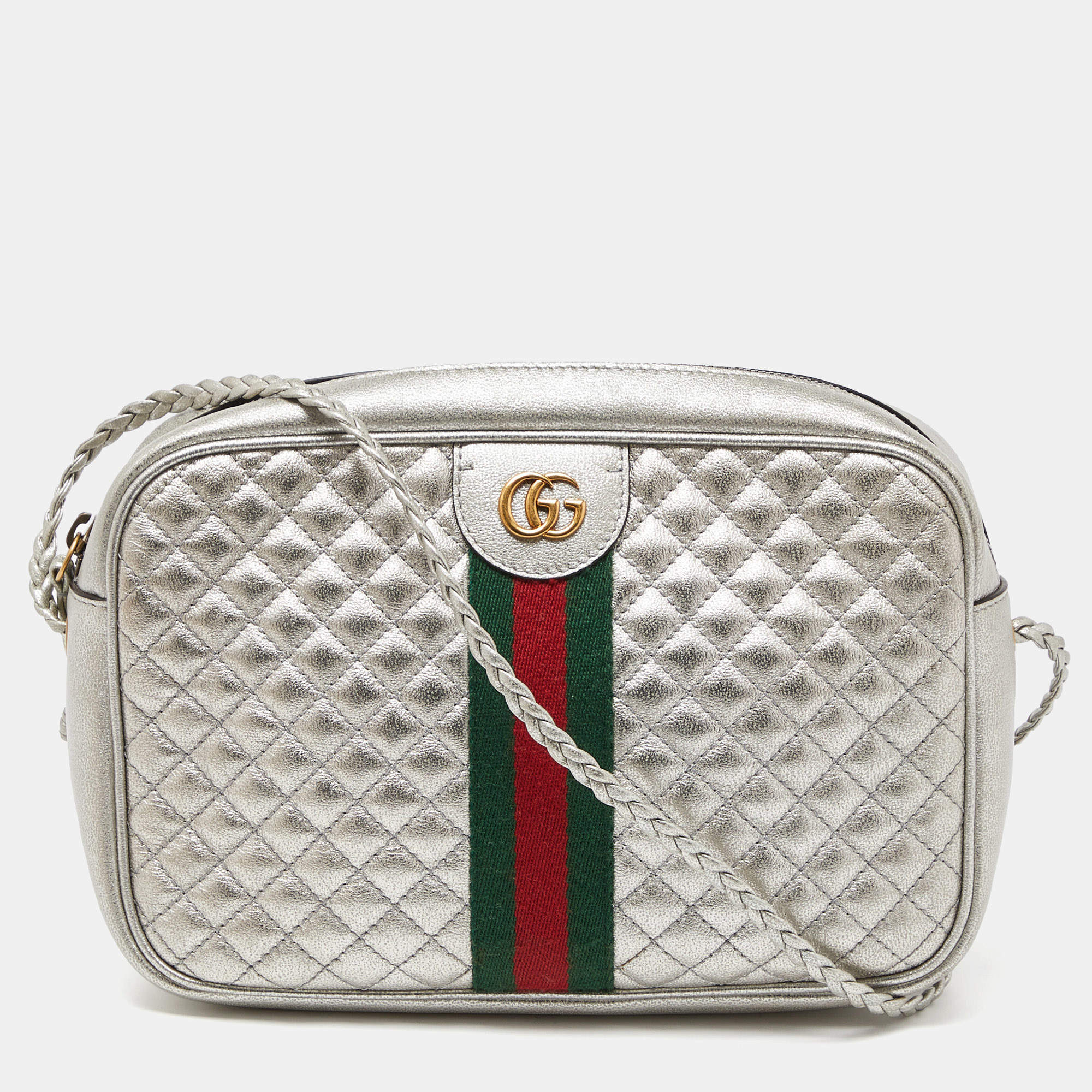 Pre Owned Gucci Silver Quilted Leather Small Trapuntata Shoulder Bag