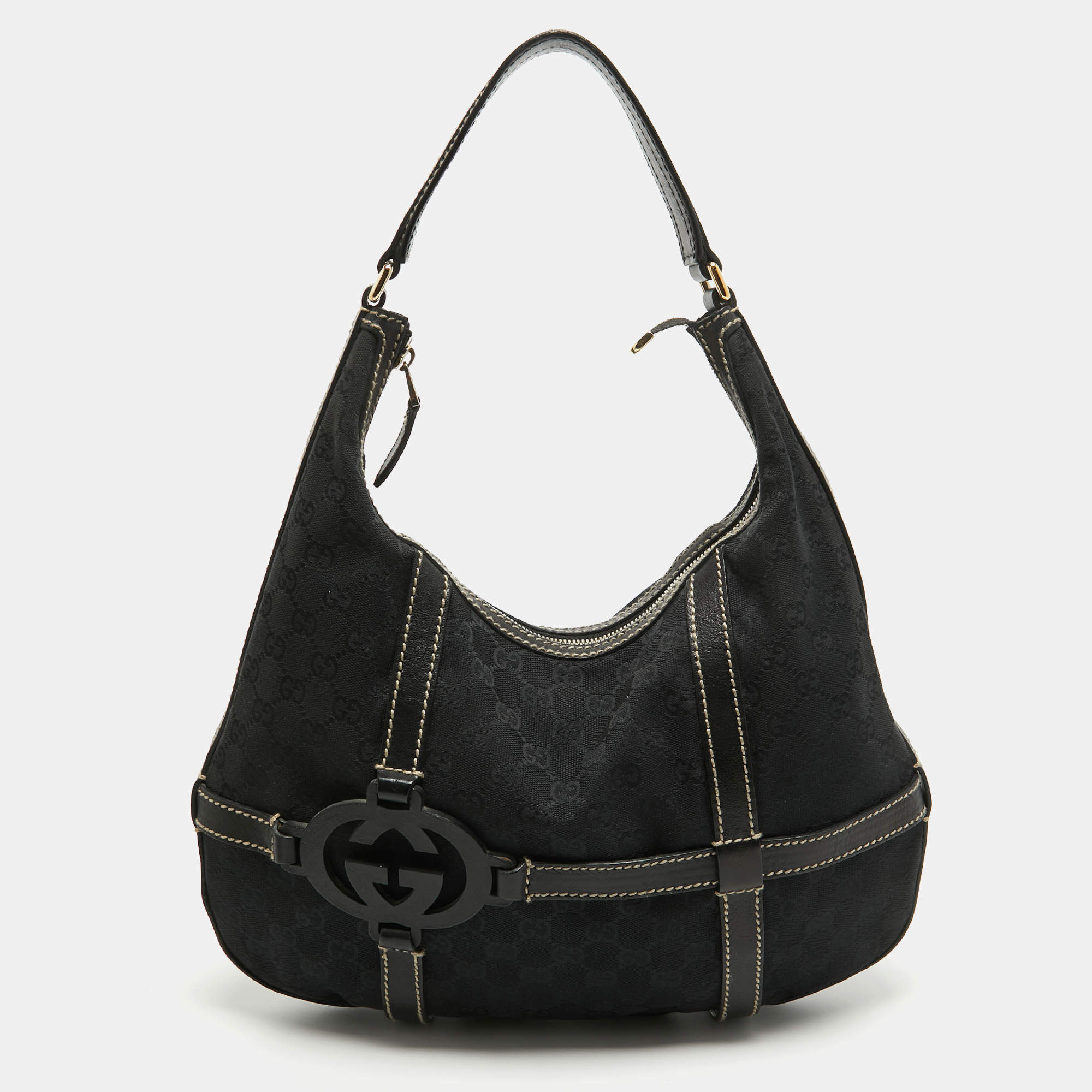 Pre Owned Gucci Black GG Canvas and Leather Royal Hobo