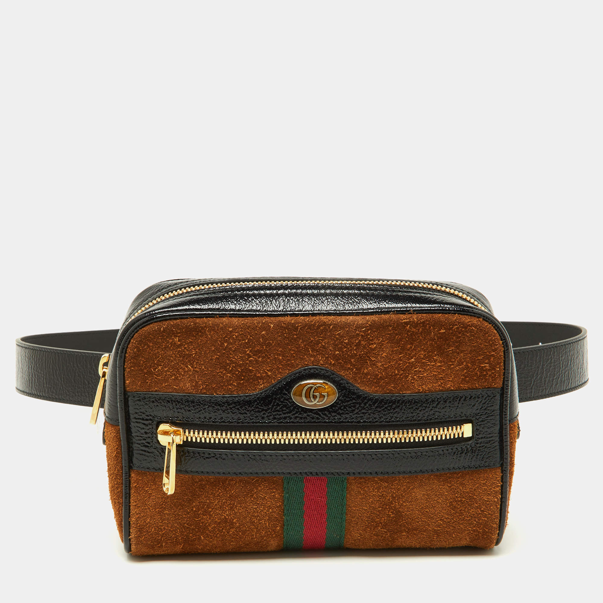 Gucci Brown/Black Suede and Patent Leather Ophidia Belt Bag 