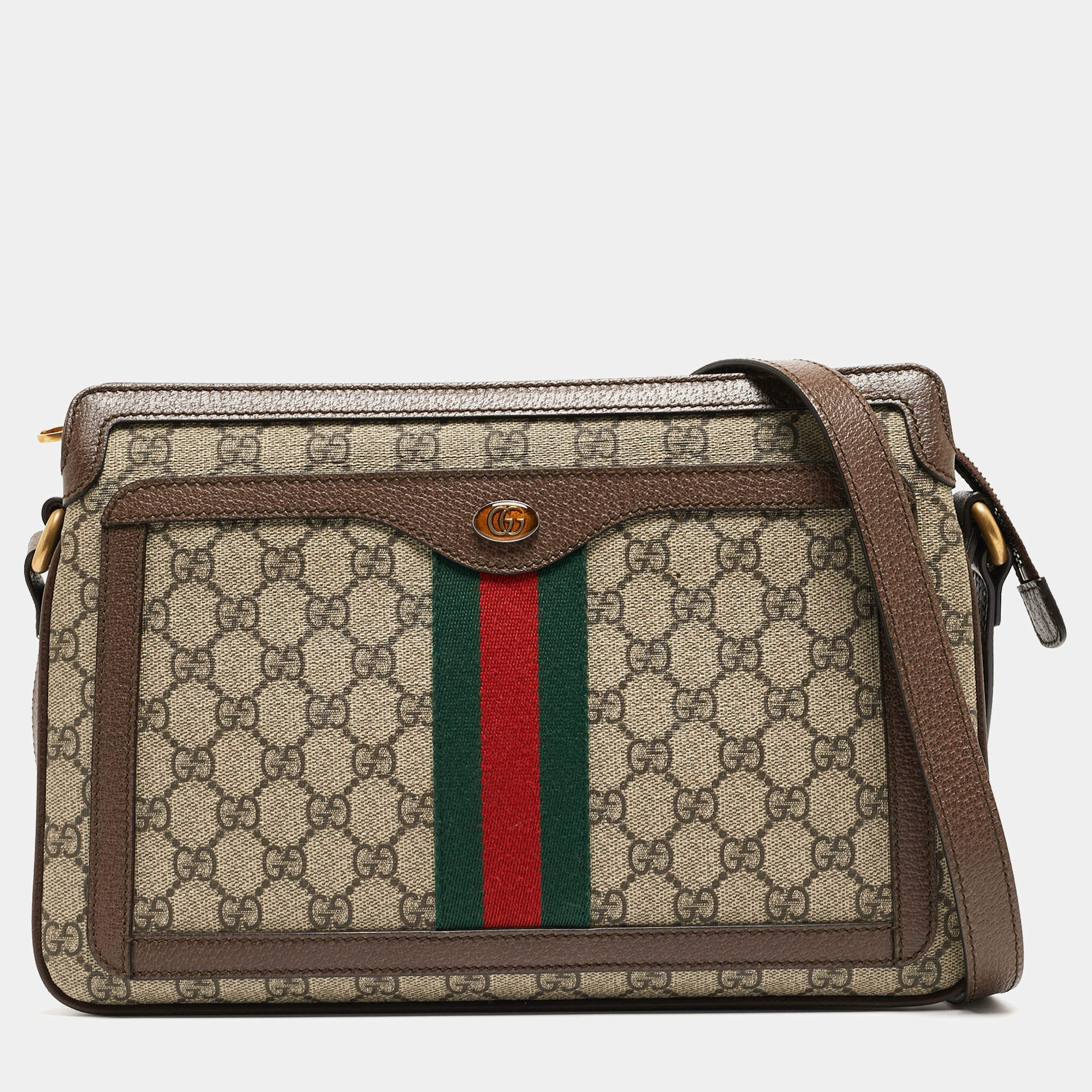 Pre Owned Gucci Beige/Brown GG Supreme Canvas and Leather Medium Ophidia Shoulder Bag  