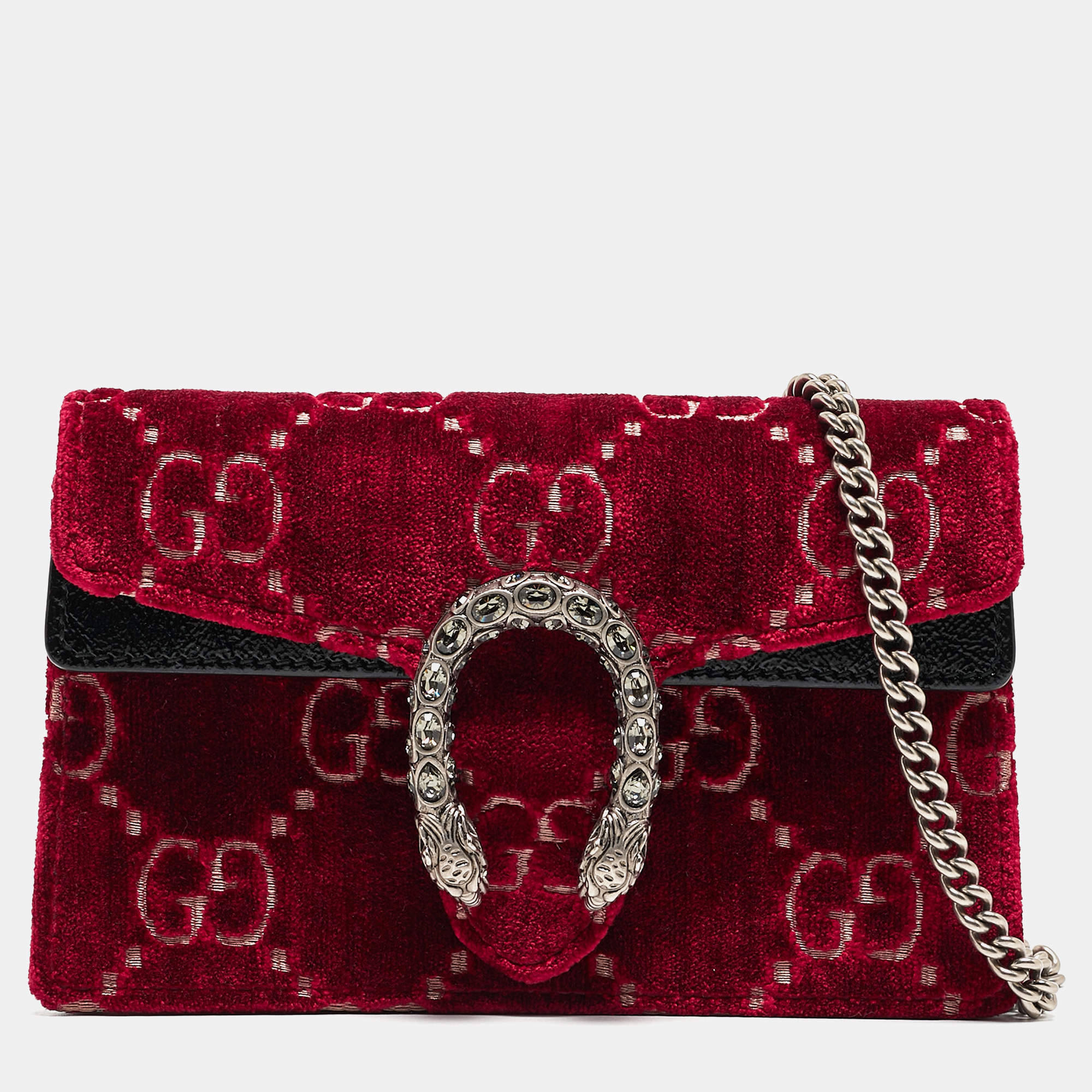 Gucci Red GG Velvet and Patent Leather Super Mini Dionysus Bag