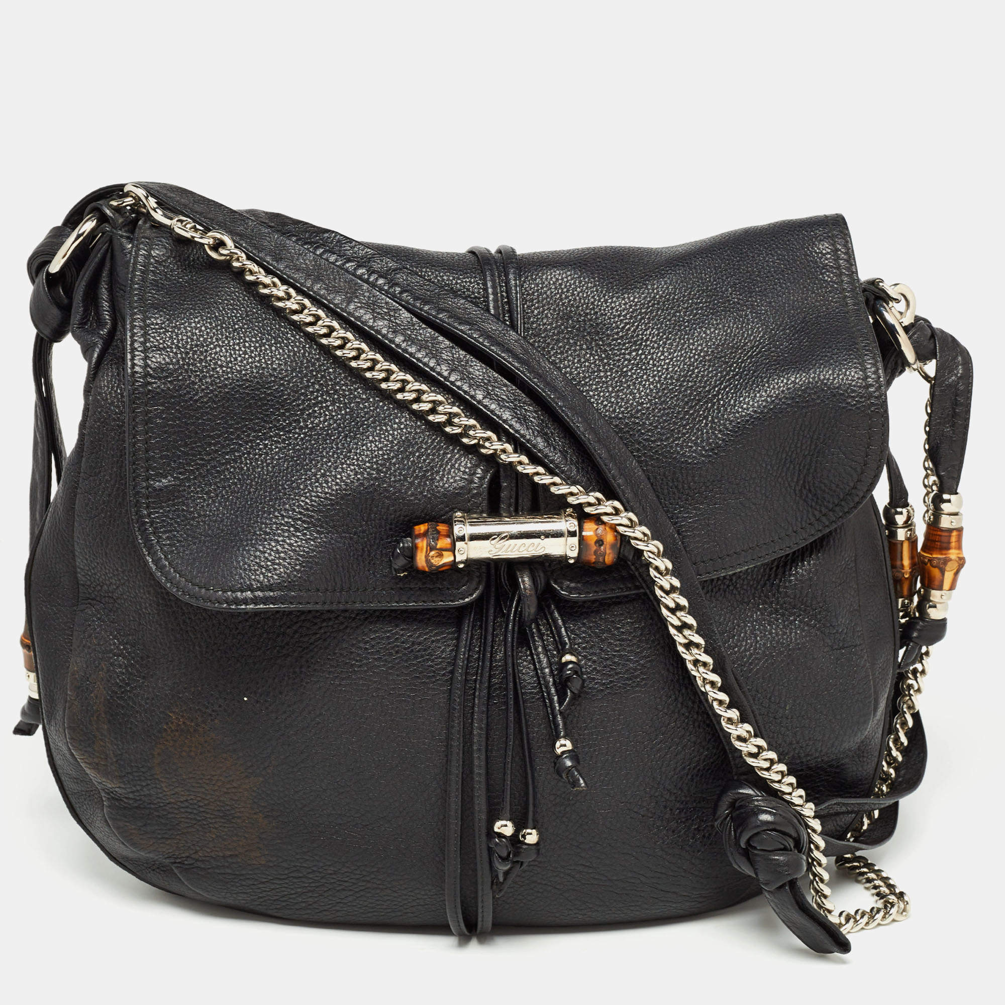 Pre Owned Gucci Black Leather Large Jungle Shoulder Bag