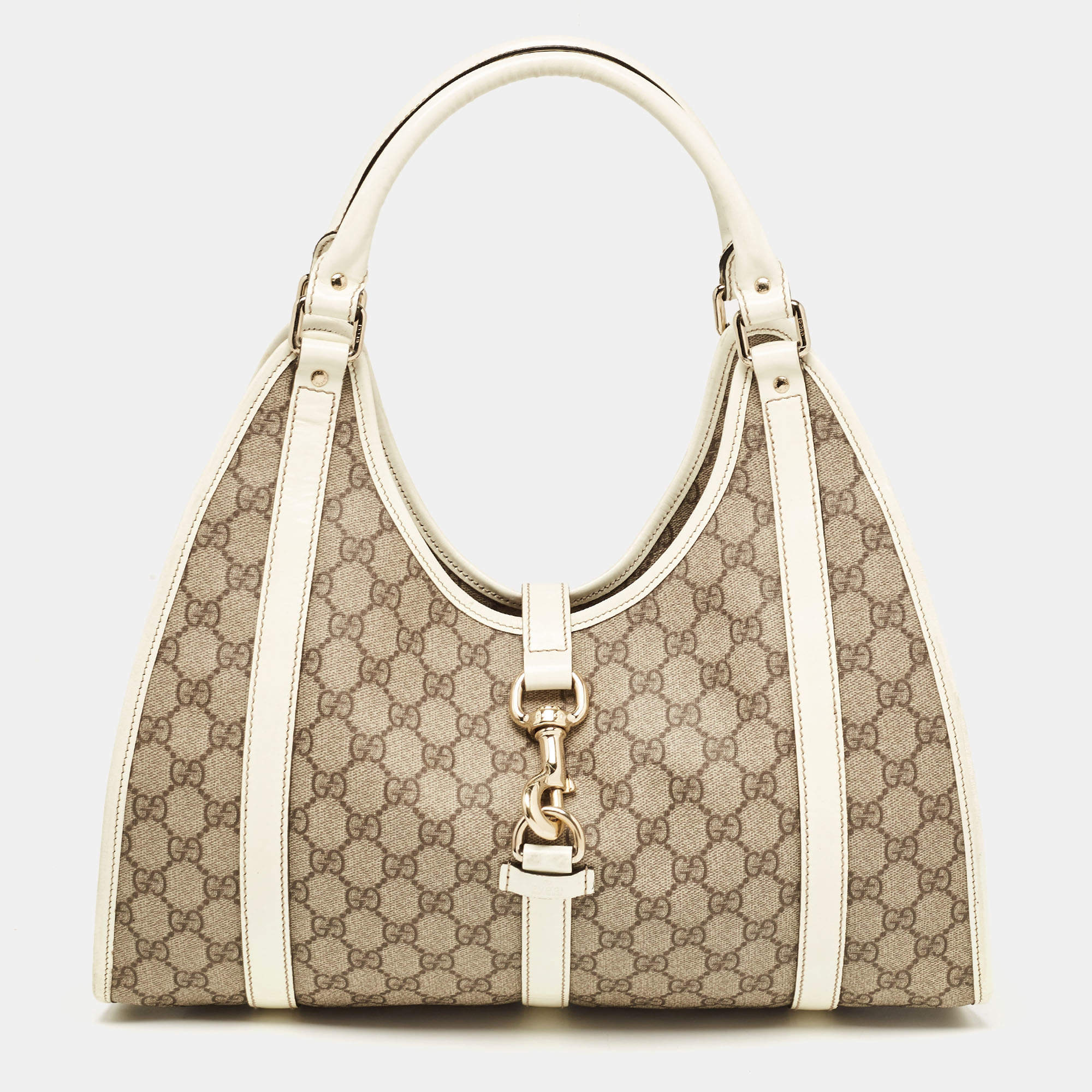 Gucci White/Beige GG Supreme Canvas and Patent Leather Joy Shoulder Bag
