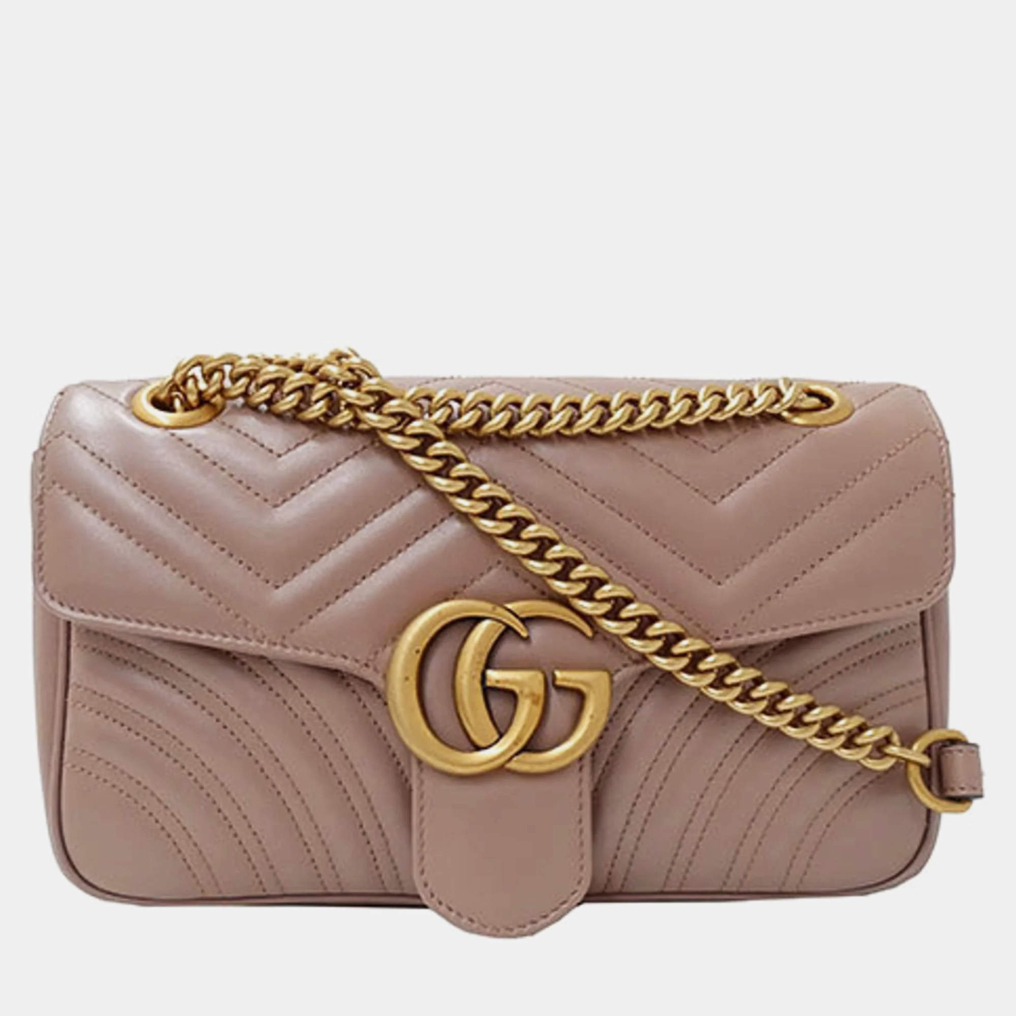 GUCCI Dusty Pink Leather GG Marmont Shoulder Bag Gucci TLC