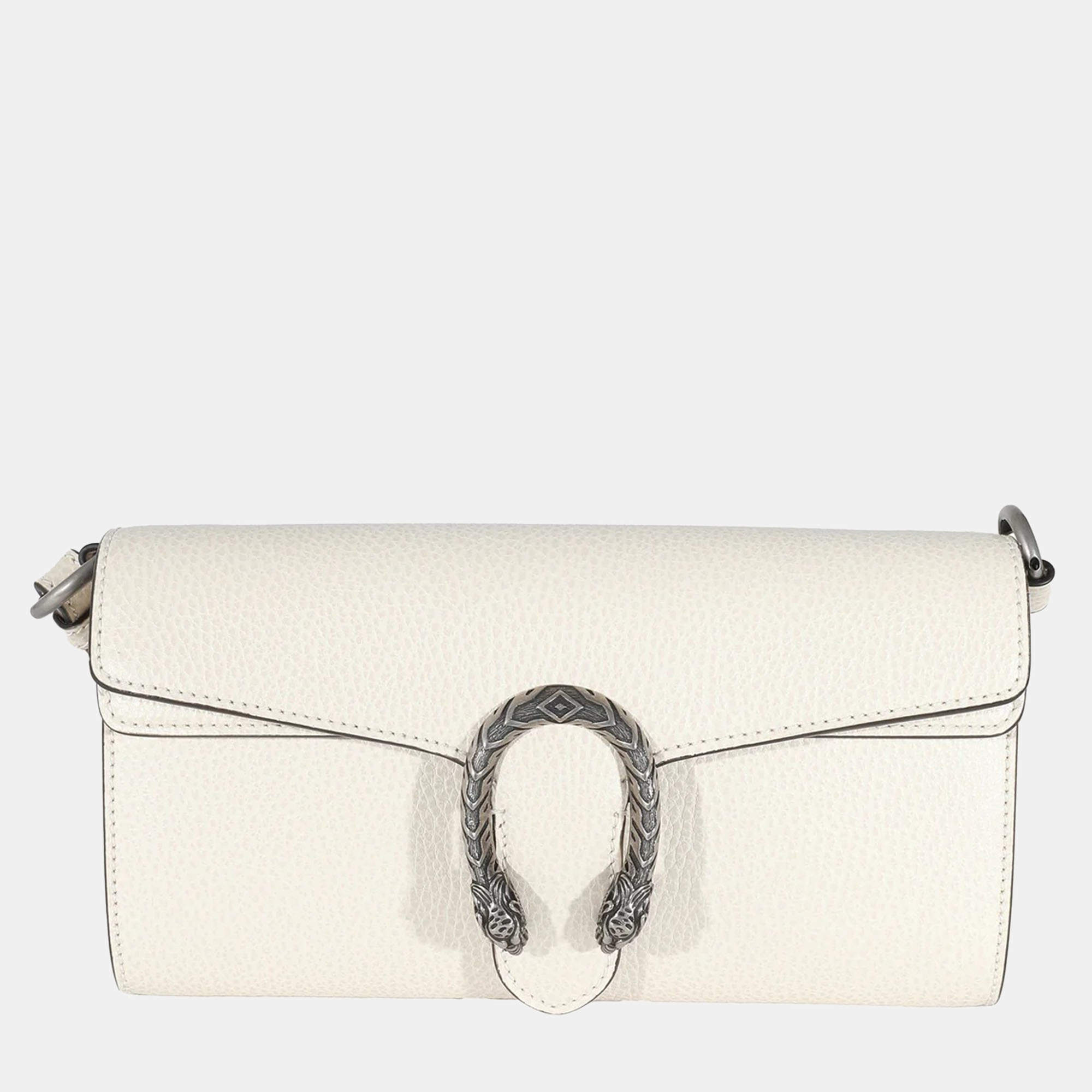 Pre Owned Gucci White Leather Small Dionysus Shoulder Bag