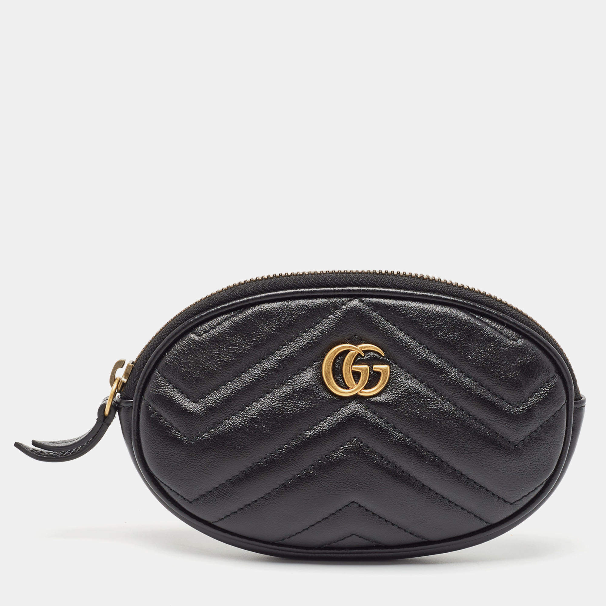 Pre Owned Gucci Black Leather GG Marmont Pouch