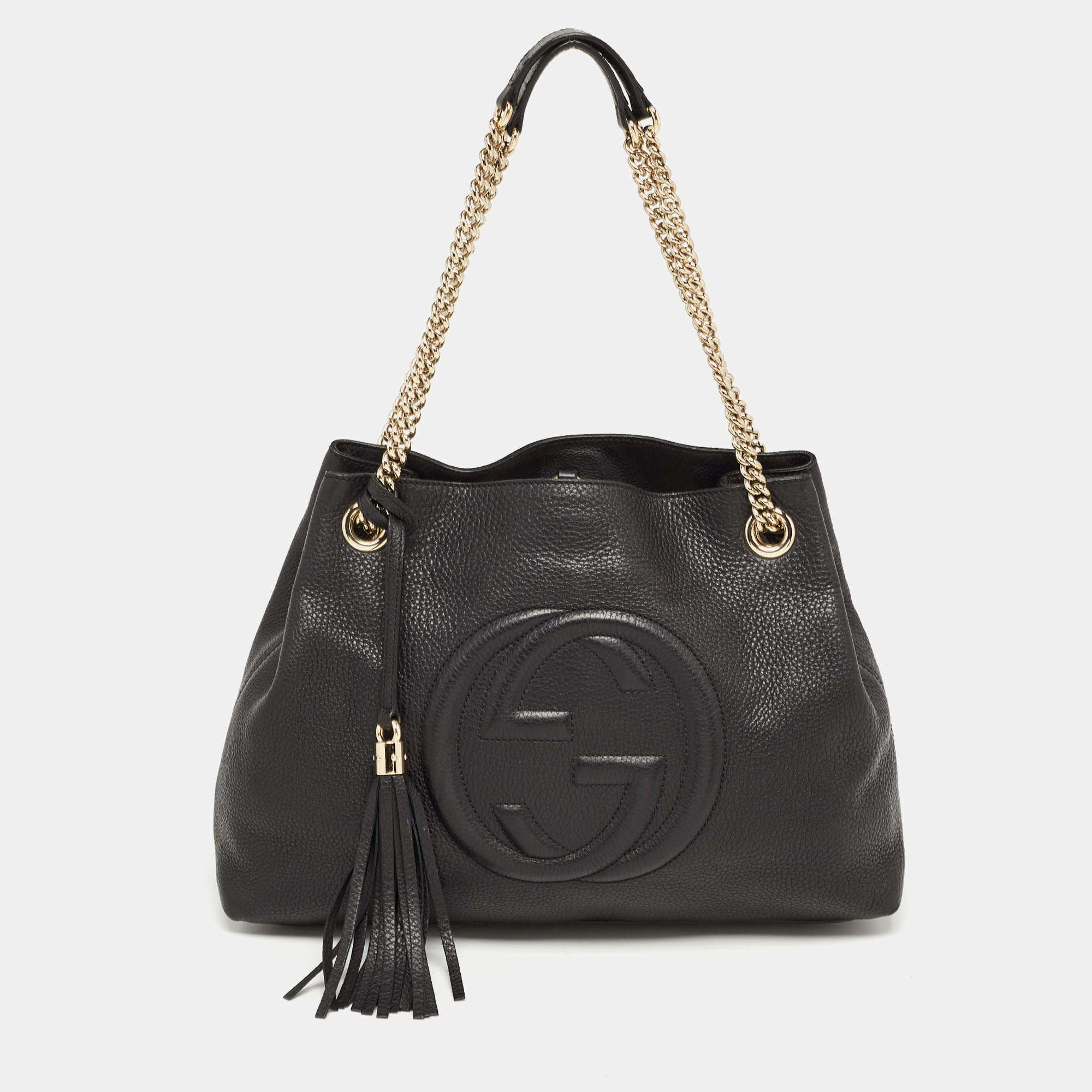 Pre Owned Gucci Black Leather Medium Chain Soho Shoulder Bag