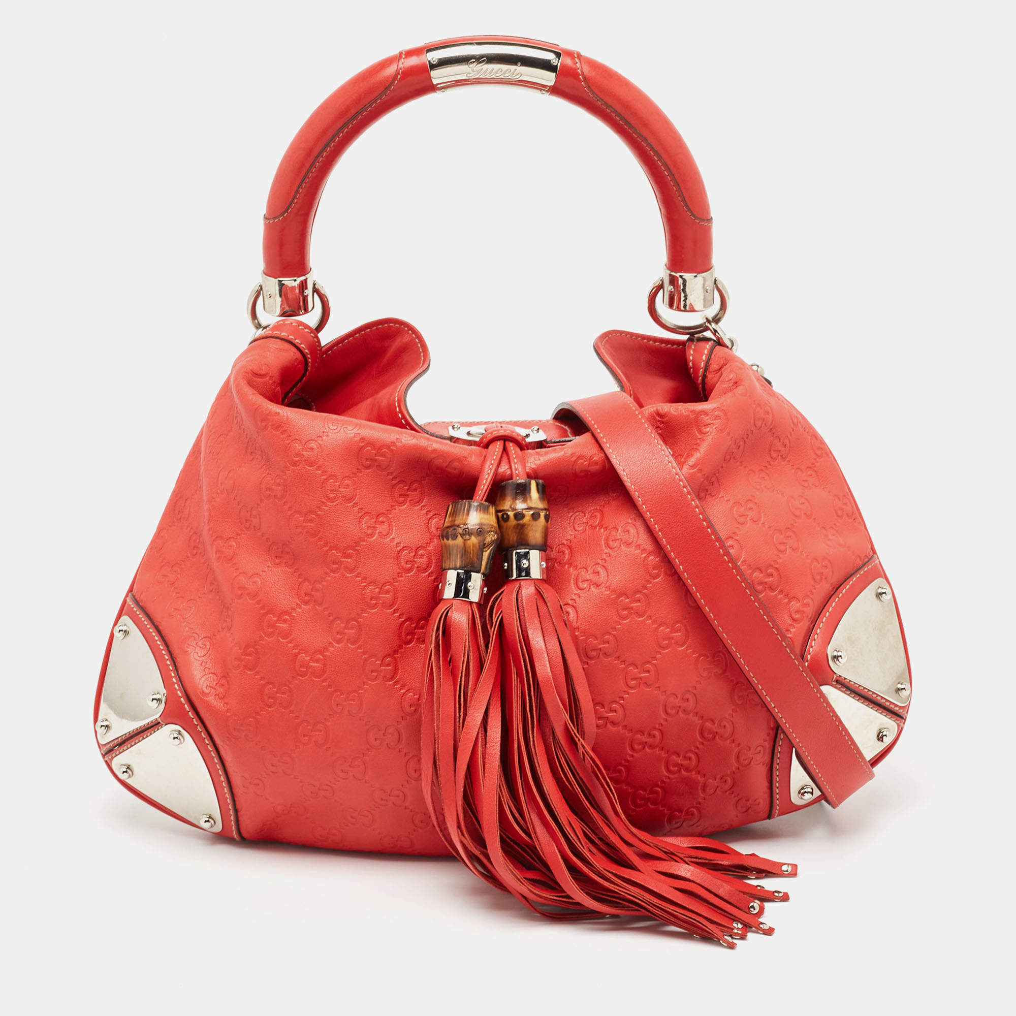 Gucci Red Guccissima Leather Medium Indy Hobo