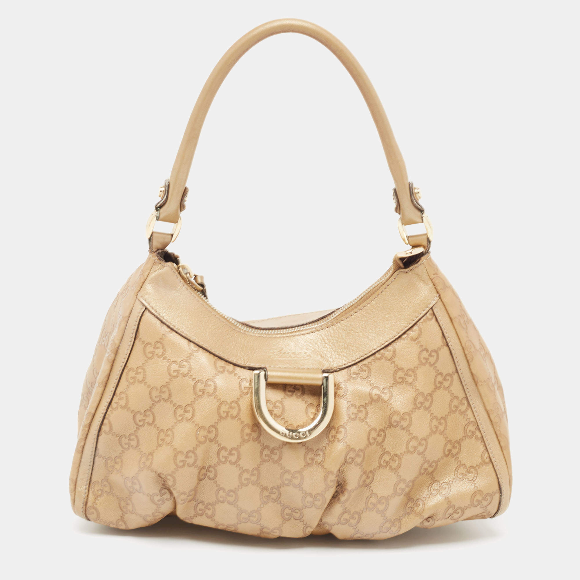 Pre Owned Gucci Gold Guccissima Leather Abbey D-Ring Hobo