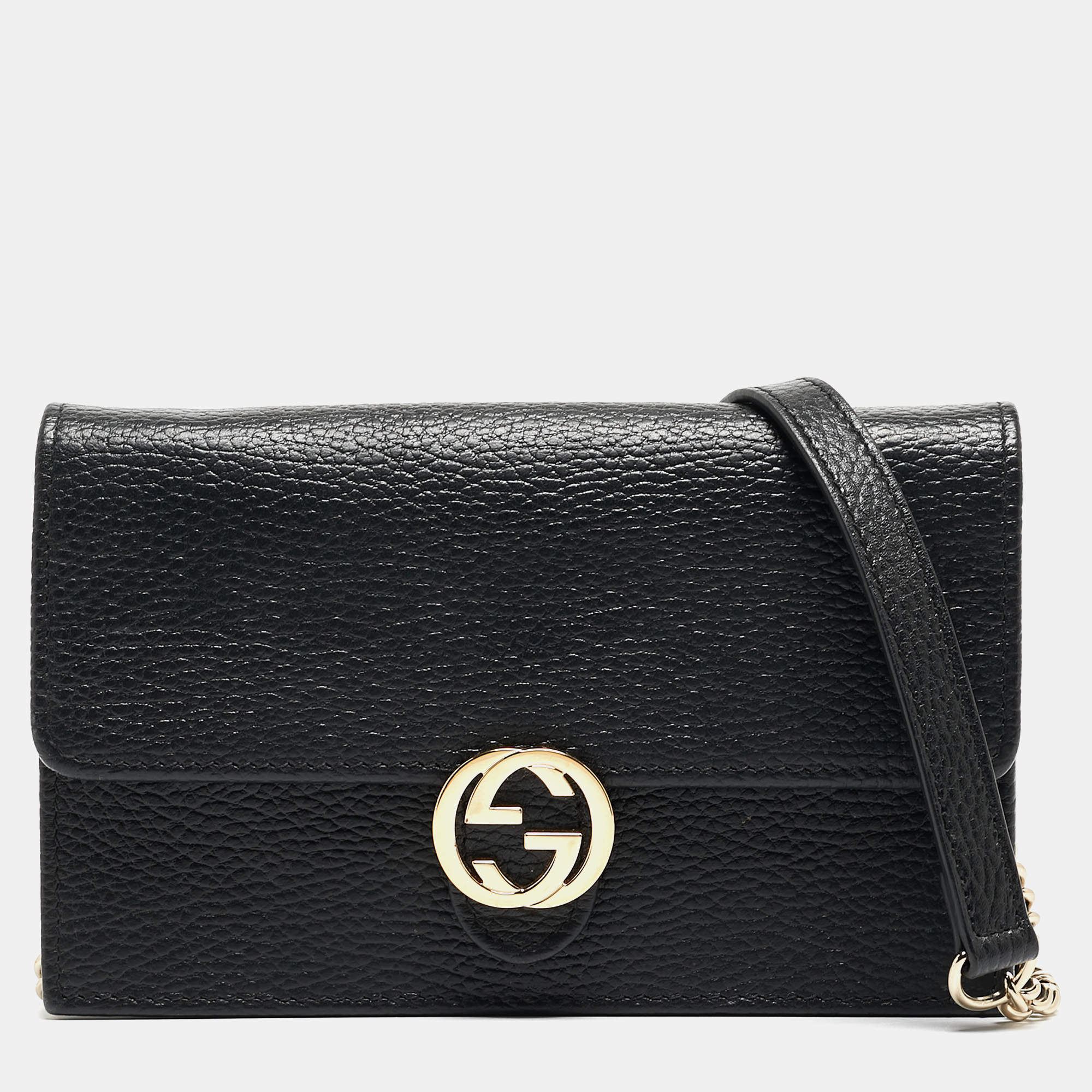 Gucci Black Leather Interlocking G Wallet On Chain