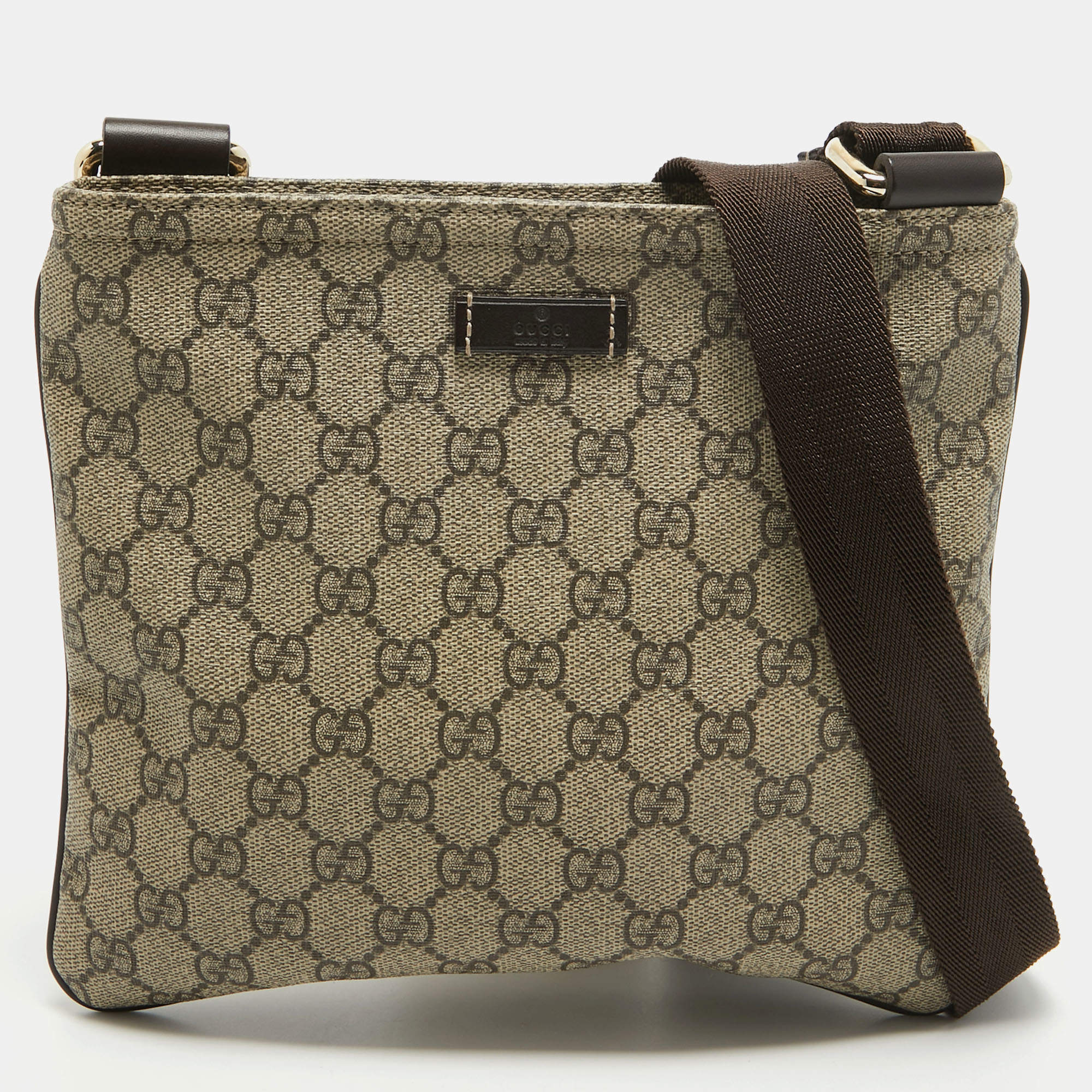 Pre Owned Gucci Beige/Brown GG Supreme Canvas Slim Messenger Bag