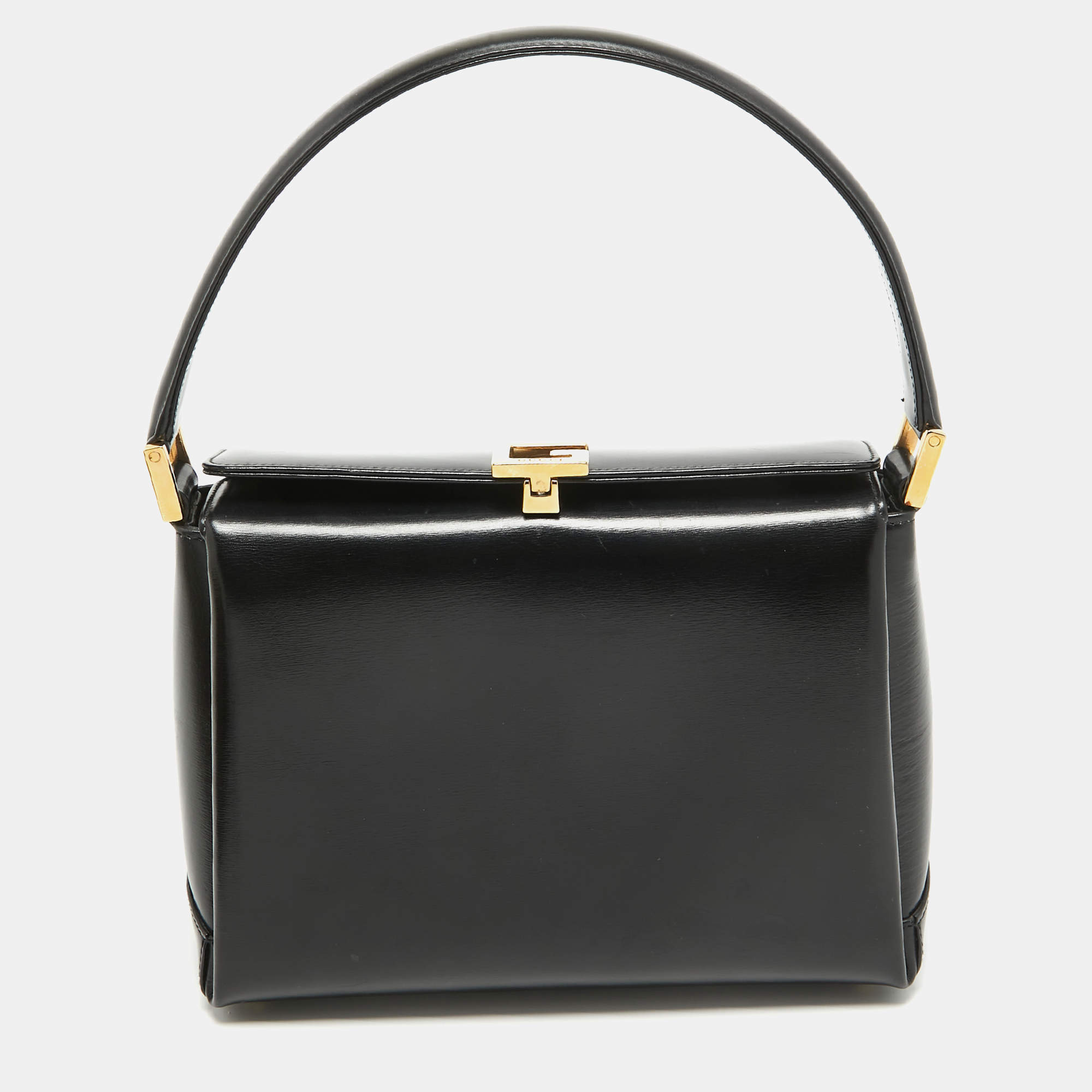 Gucci Black Glossy Leather G Logo Top Handle Bag