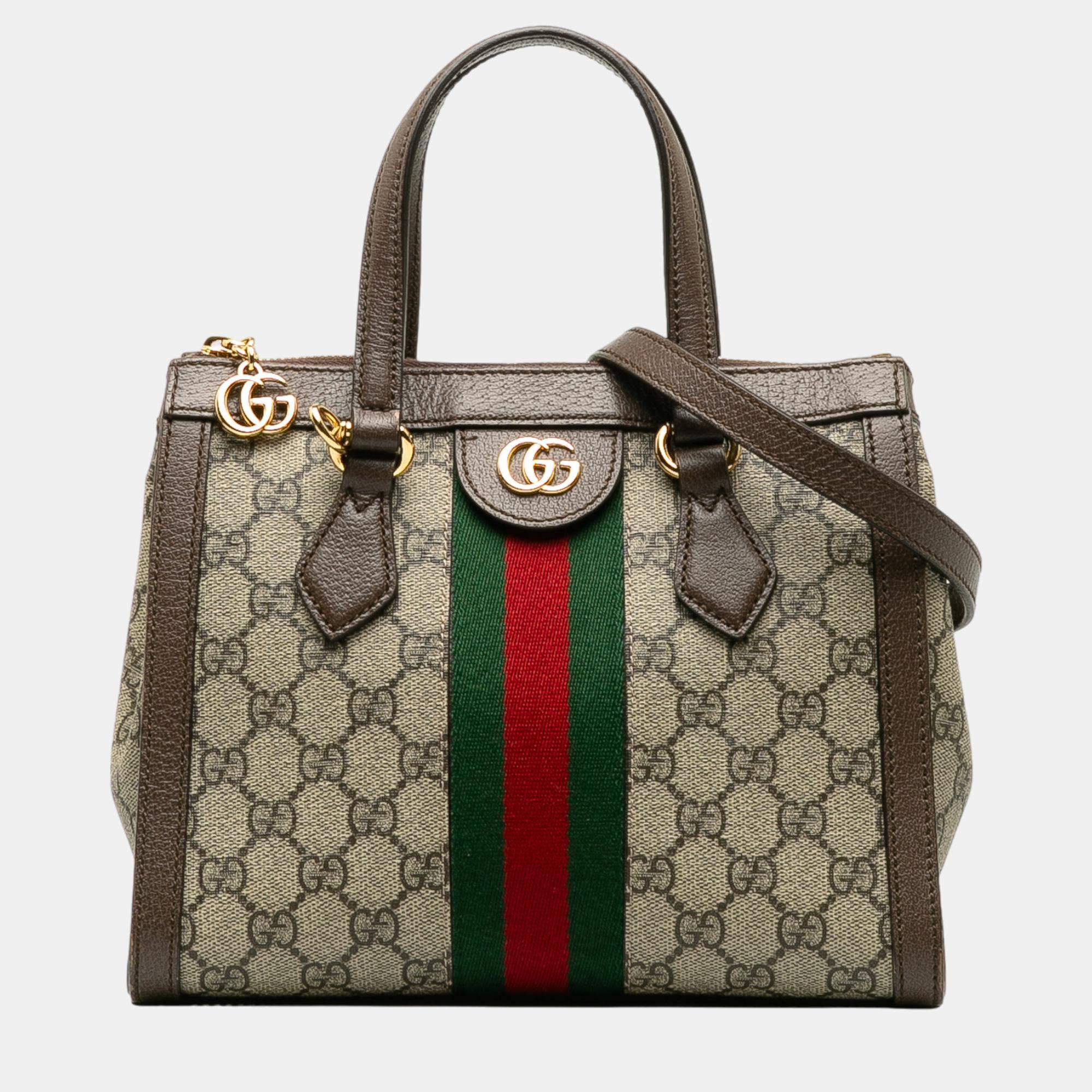 Gucci Beige/Brown Small GG Supreme Ophidia Satchel