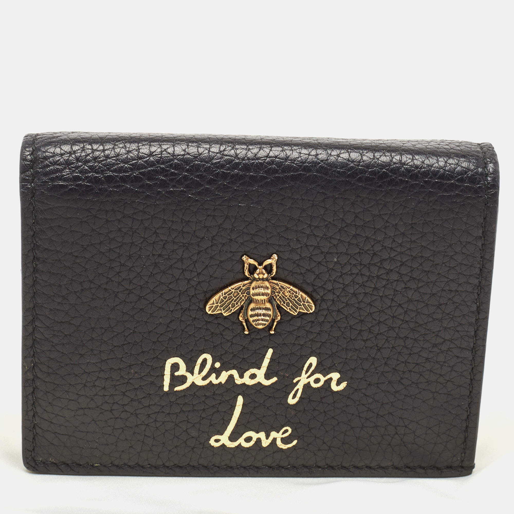 Pre Owned Gucci Black Leather Bee Blind for Love Card Case