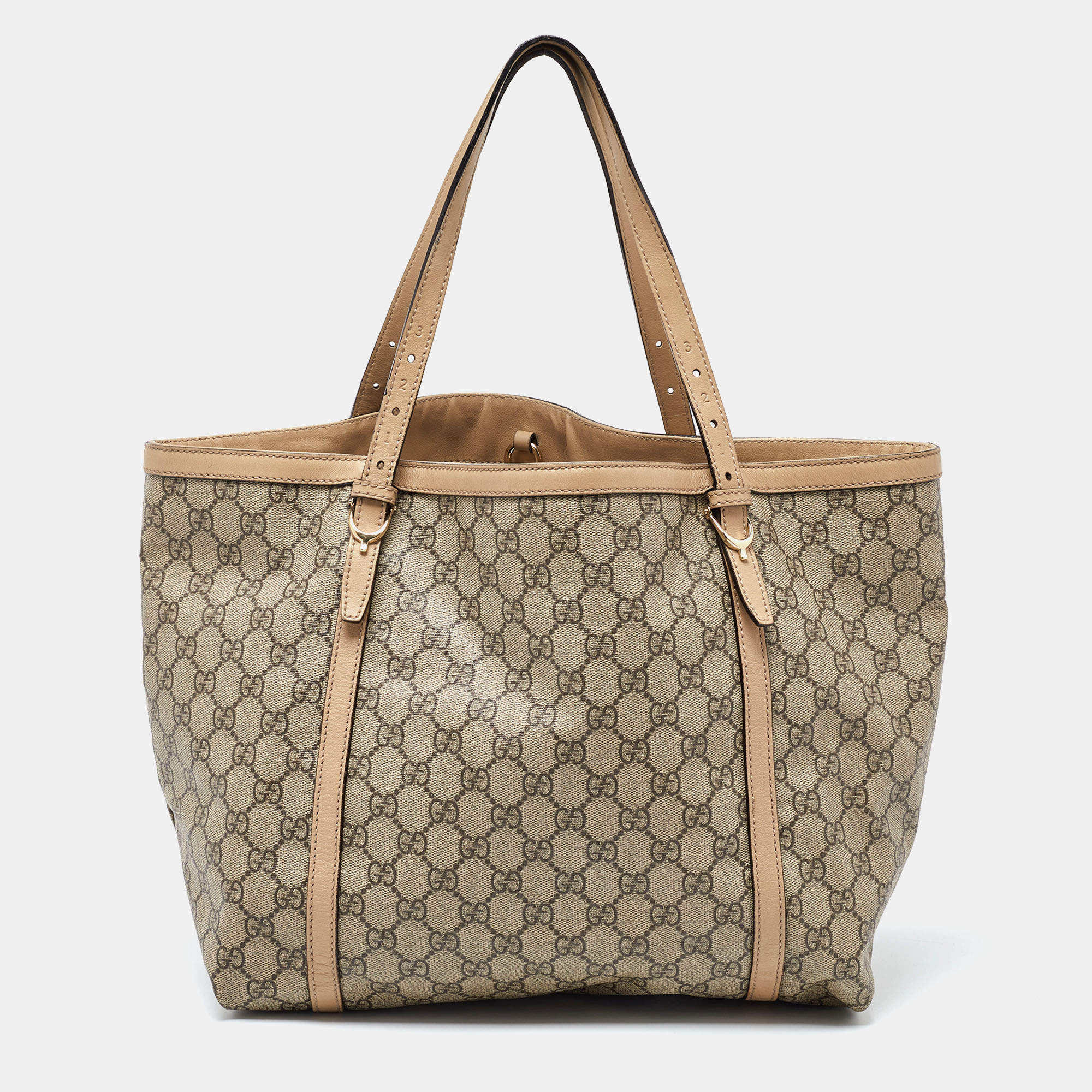 Pre Owned Gucci Beige GG Supreme Canvas and Leather Nice Tote