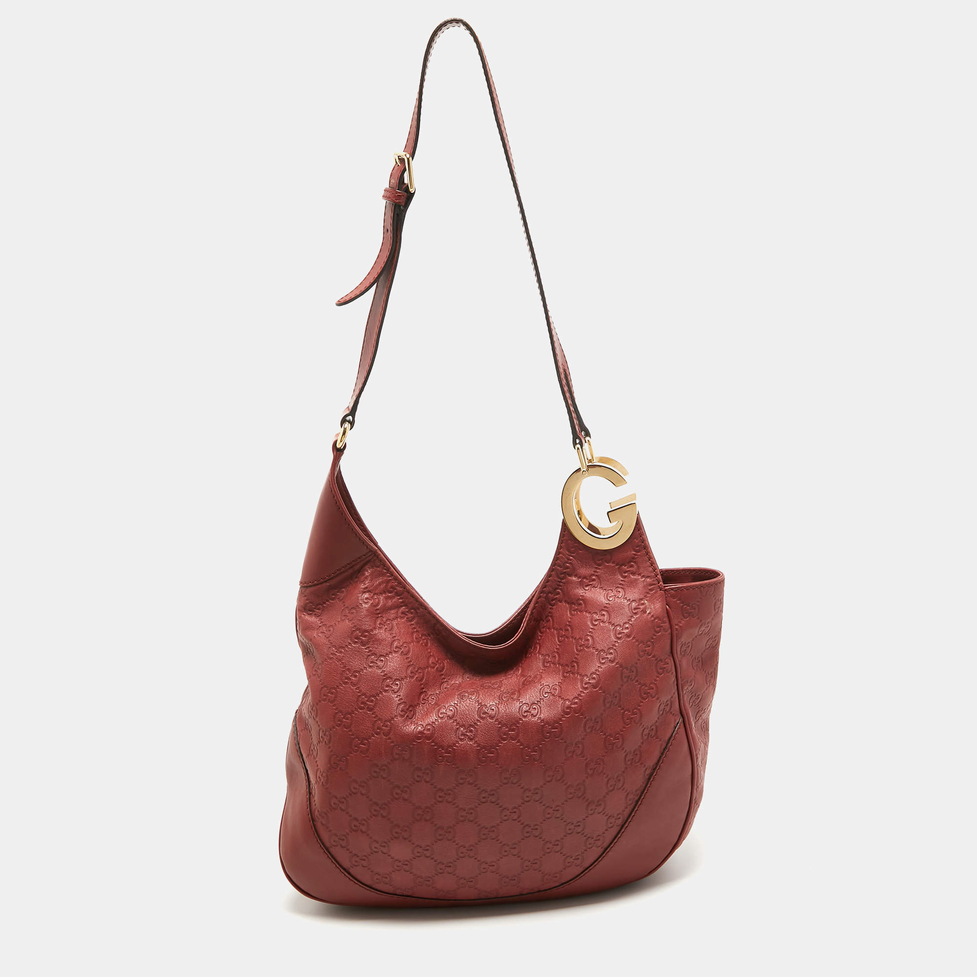 Pre Owned Gucci Red Guccissima Leather Charlotte Hobo