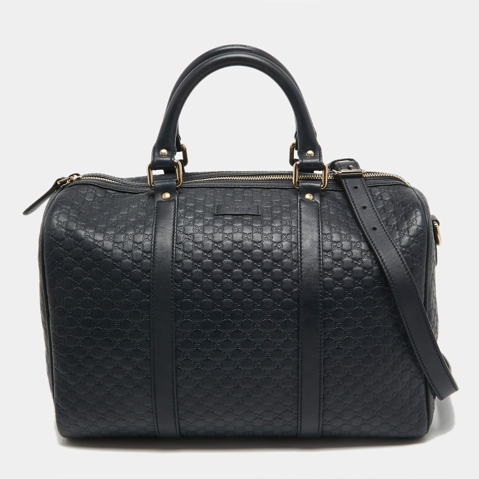 Pre Owned Gucci Navy Blue Guccissima Leather Medium Joy Boston Bag