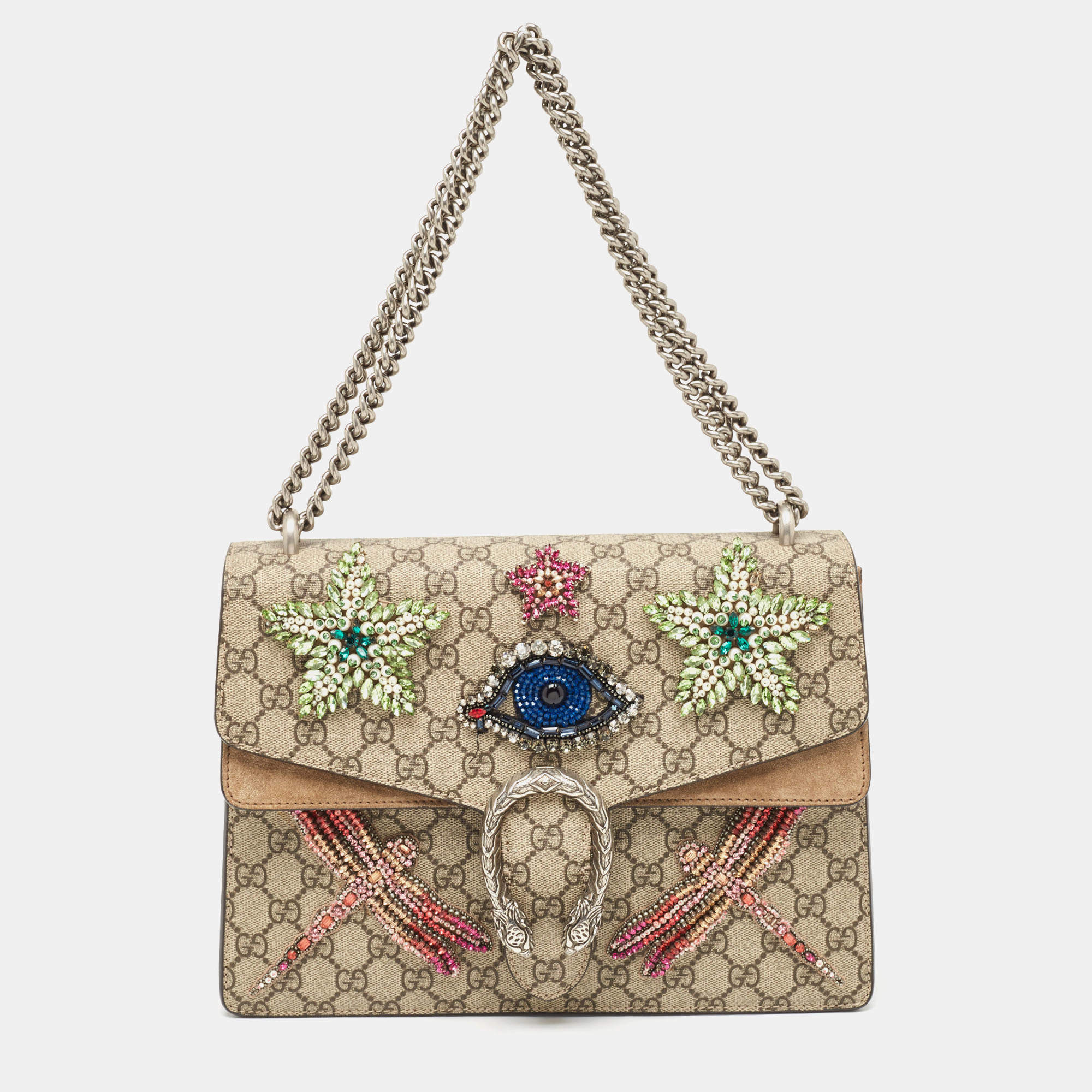 Gucci Beige GG Supreme Canvas and Suede Medium Dubai Exclusive Dionysus Embellished Shoulder Bag