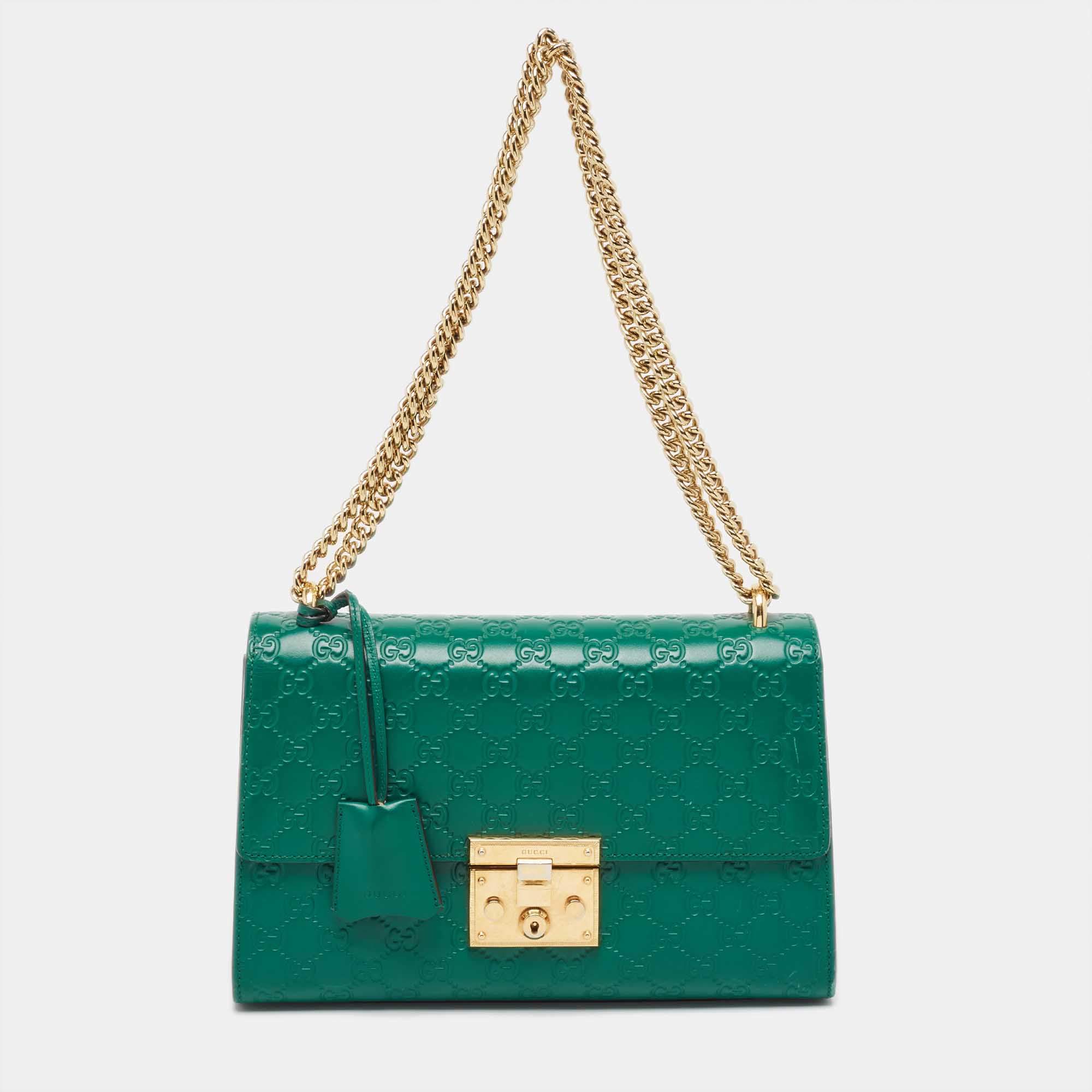 Gucci Green Guccissima Leather Medium Padlock Shoulder Bag