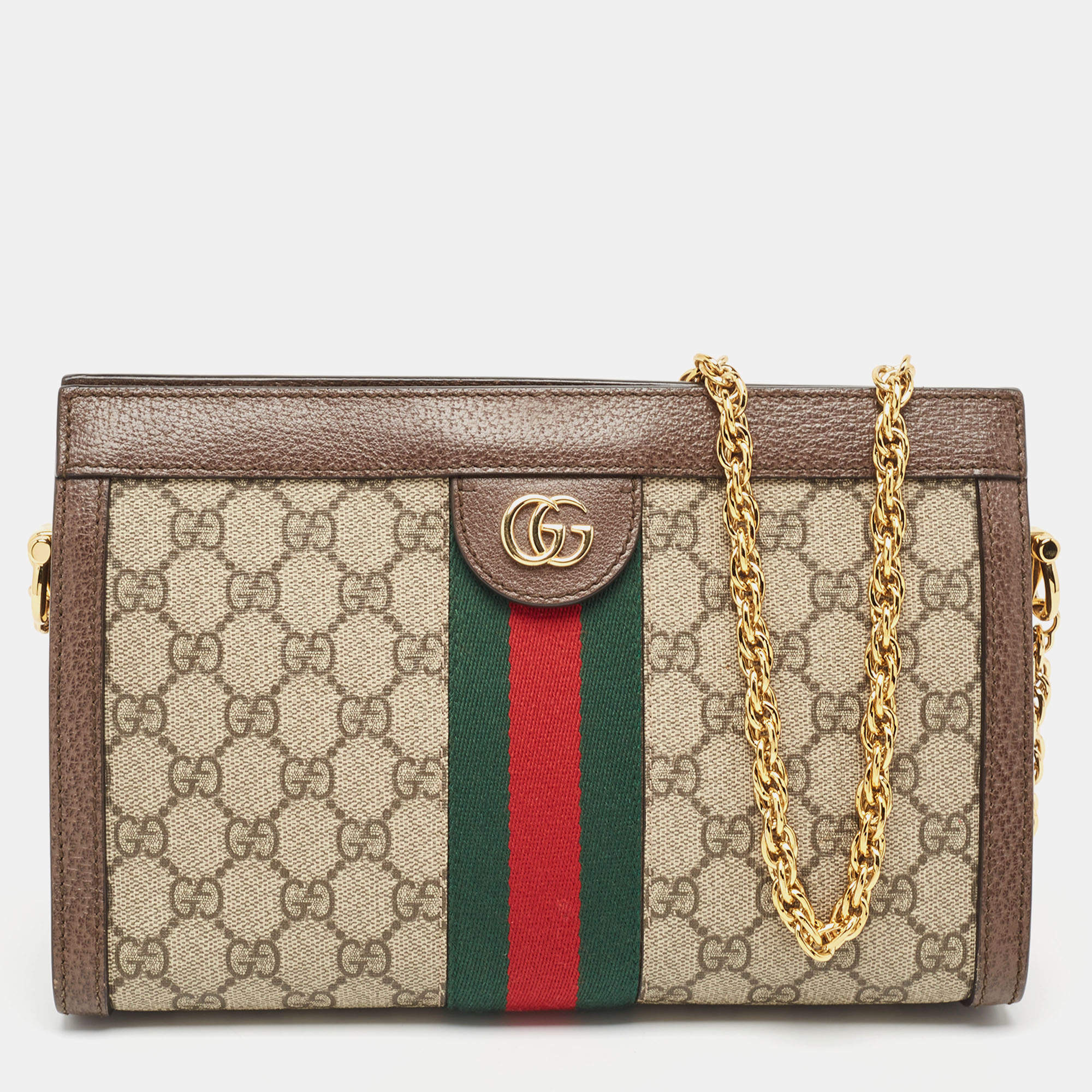 Pre Owned Gucci Brown/Beige GG Supreme Canvas Small Ophidia Shoulder Bag