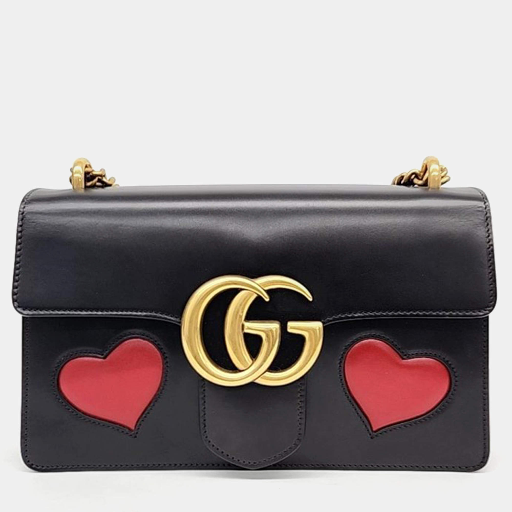 Gucci Black Leather Medium Heart GG Marmont Shoulder Bag Gucci TLC