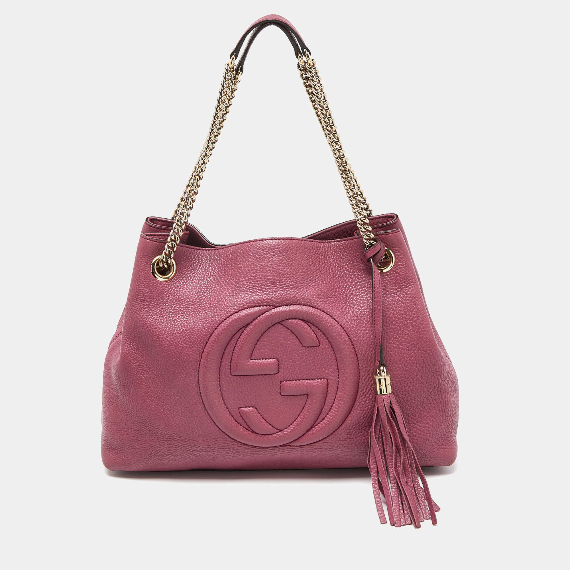 Pre Owned Gucci Pink Pebbled Leather Medium Soho Chain Tote