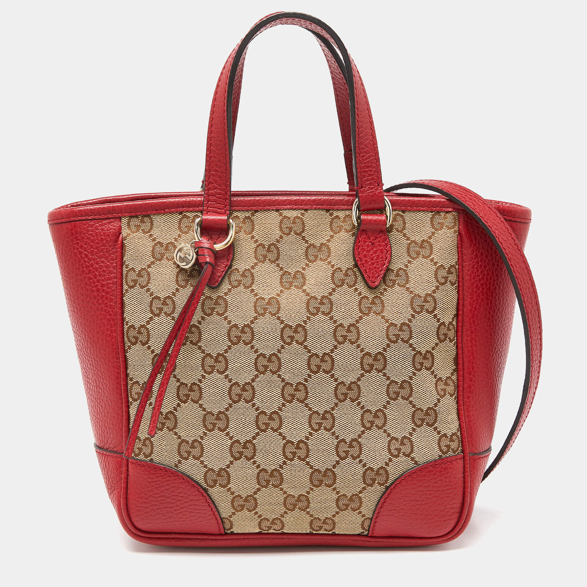 Pre Owned Gucci Beige/Red GG Canvas and Leather Small Bree Tote