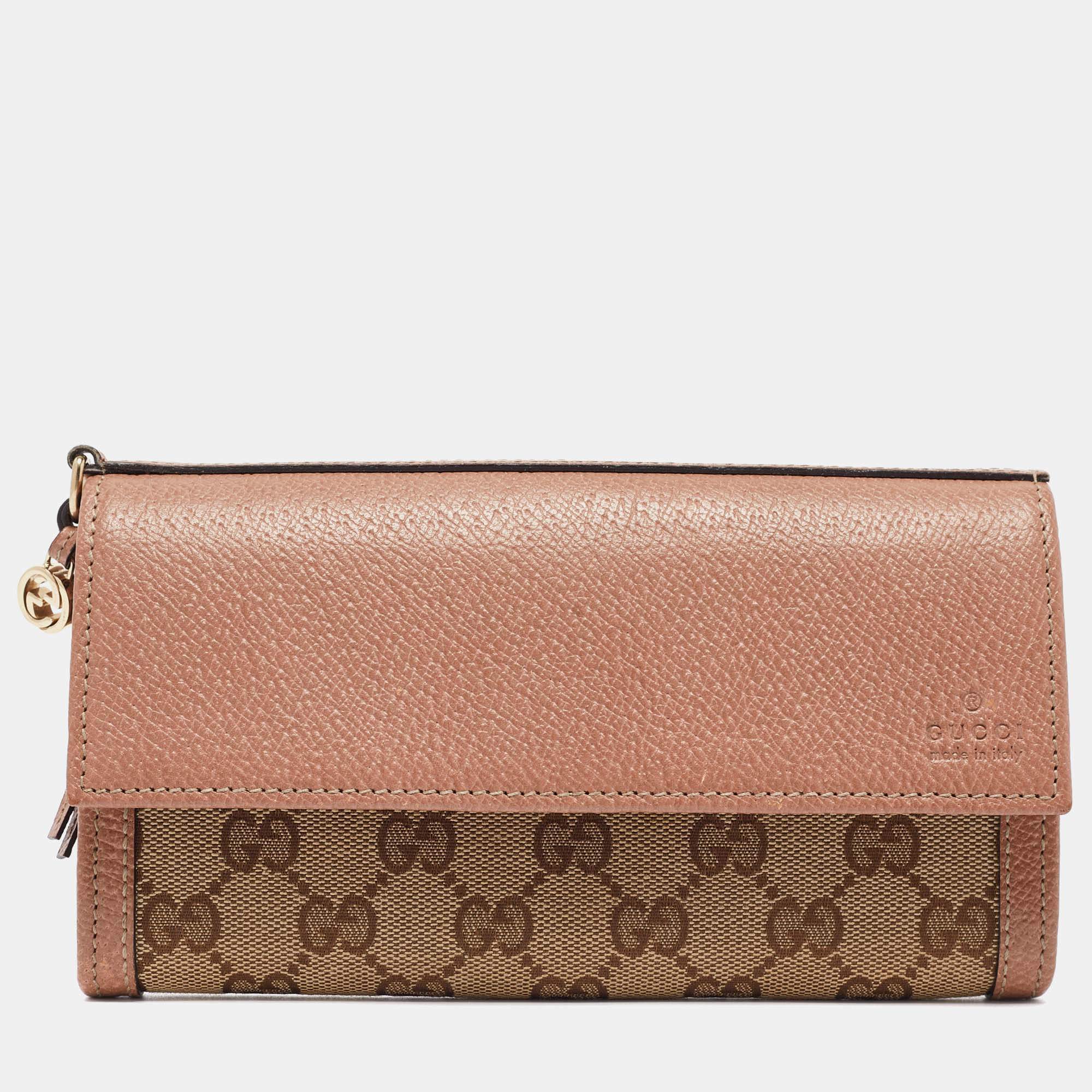 Gucci Beige/Brown GG Canvas and Leather Interlocking G Flap Wallet