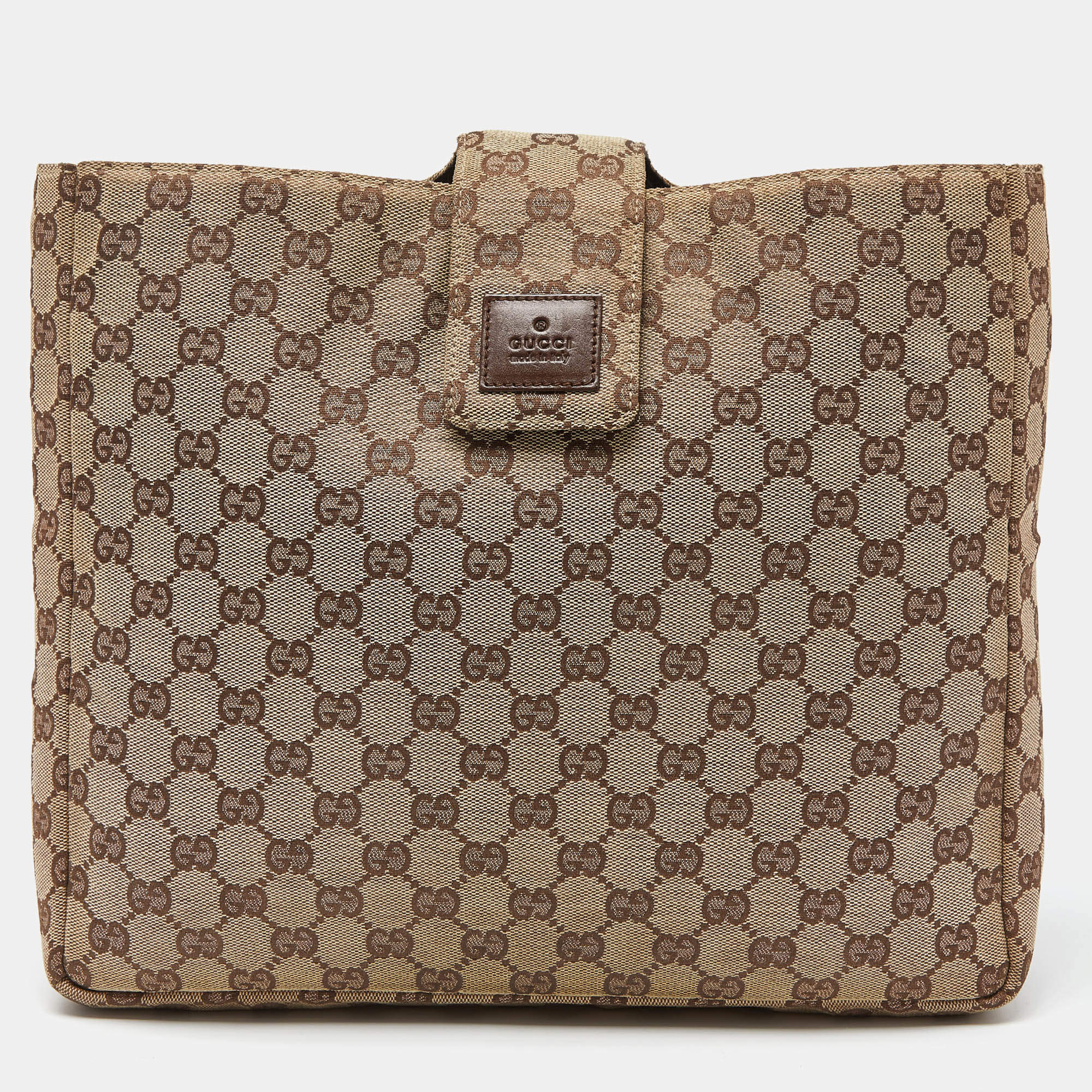 Pre Owned Gucci Beige GG Canvas and Leather Clutch