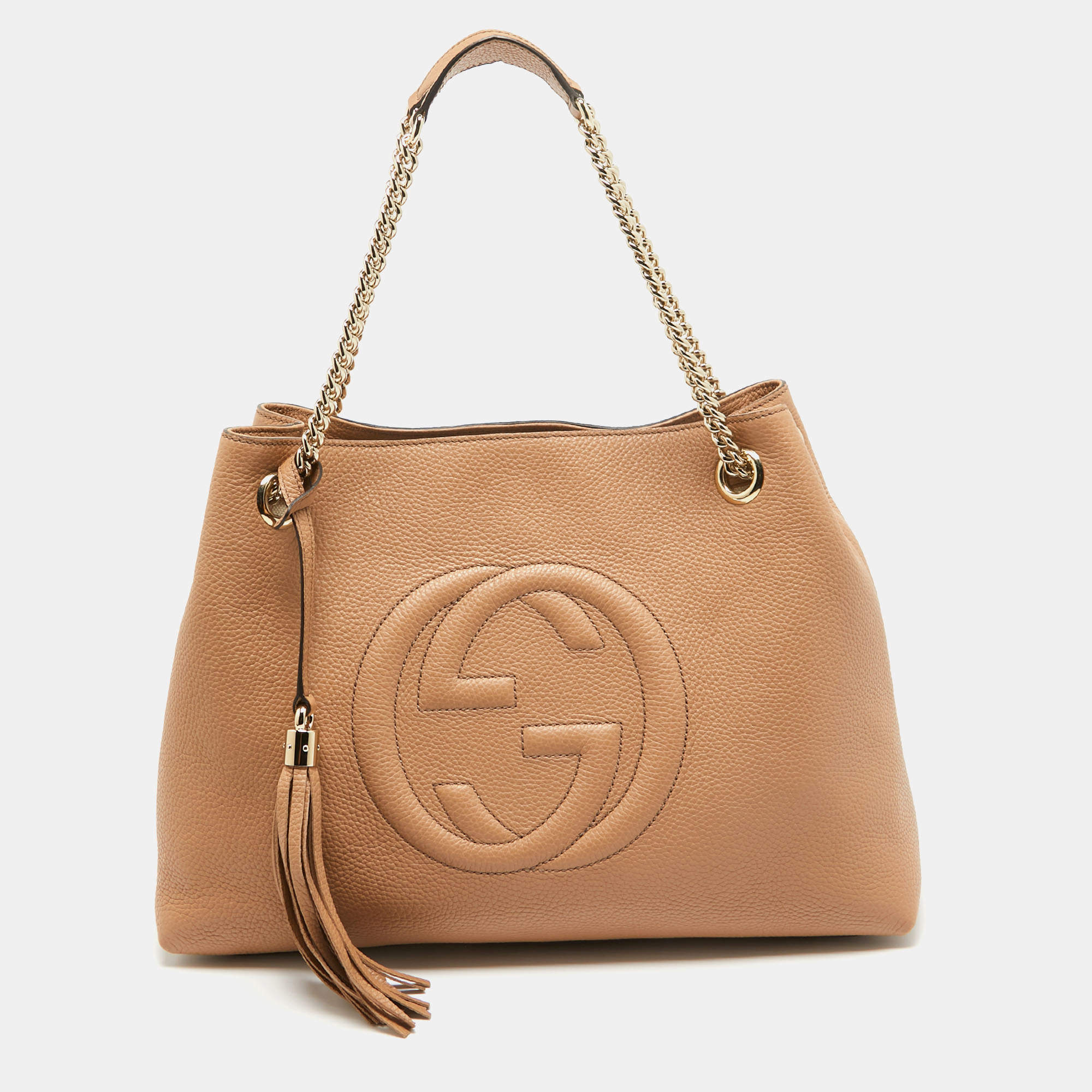 Pre Owned Gucci Tan Leather Medium Soho Chain Shoulder Bag