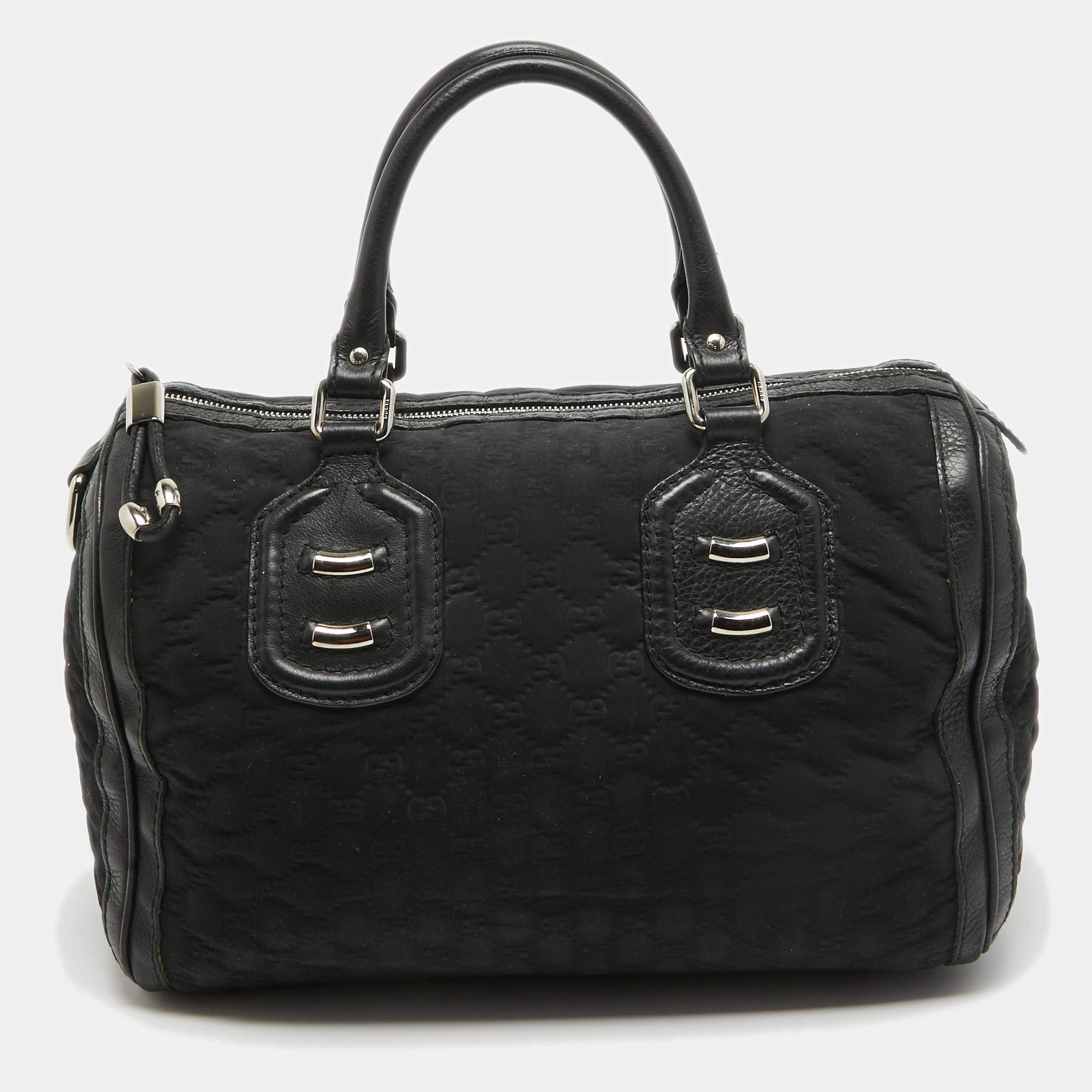 Gucci Black Guccissima Neoprene and Leather Medium Techno Boston Bag