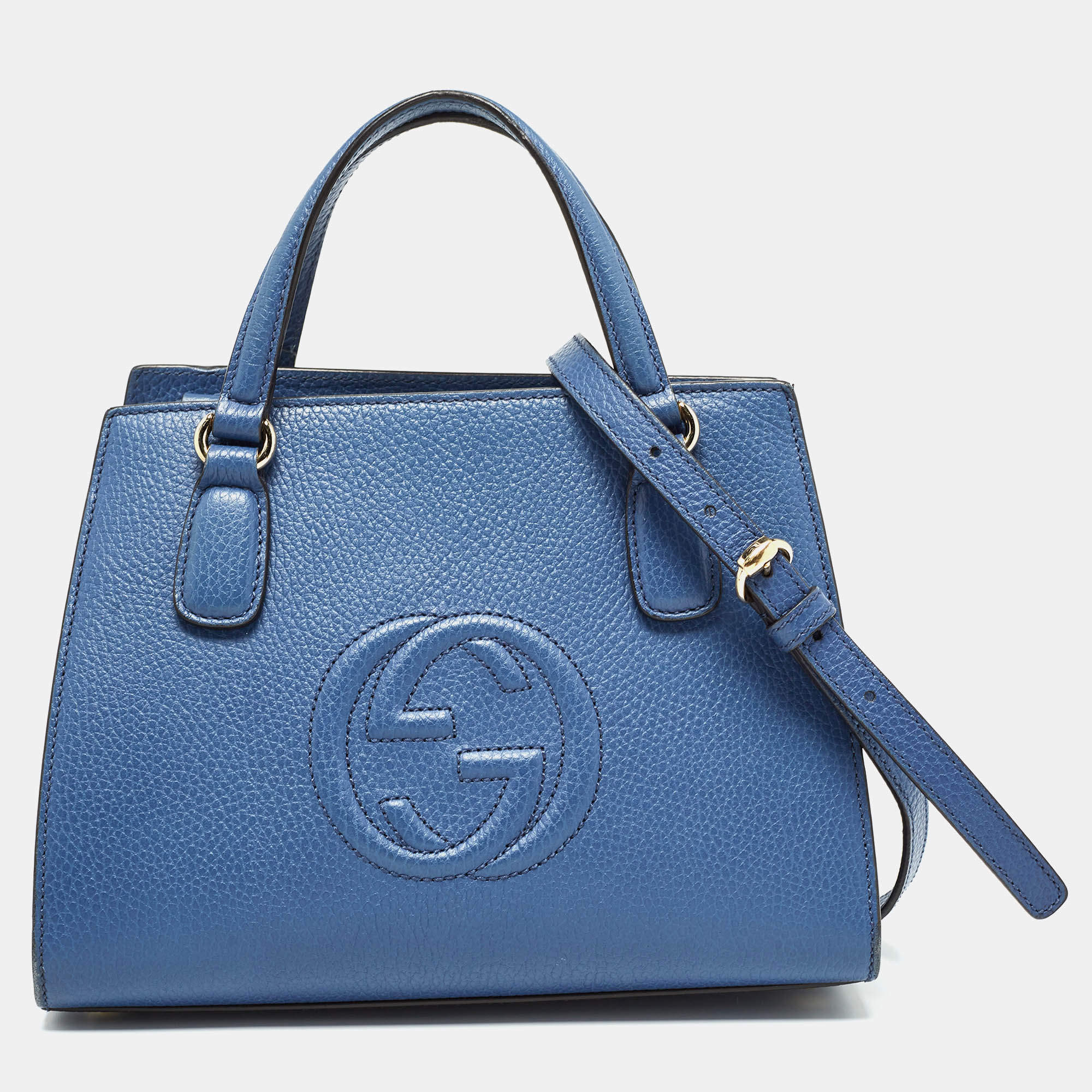 Pre Owned Gucci Blue Leather Soho Top Handle Bag