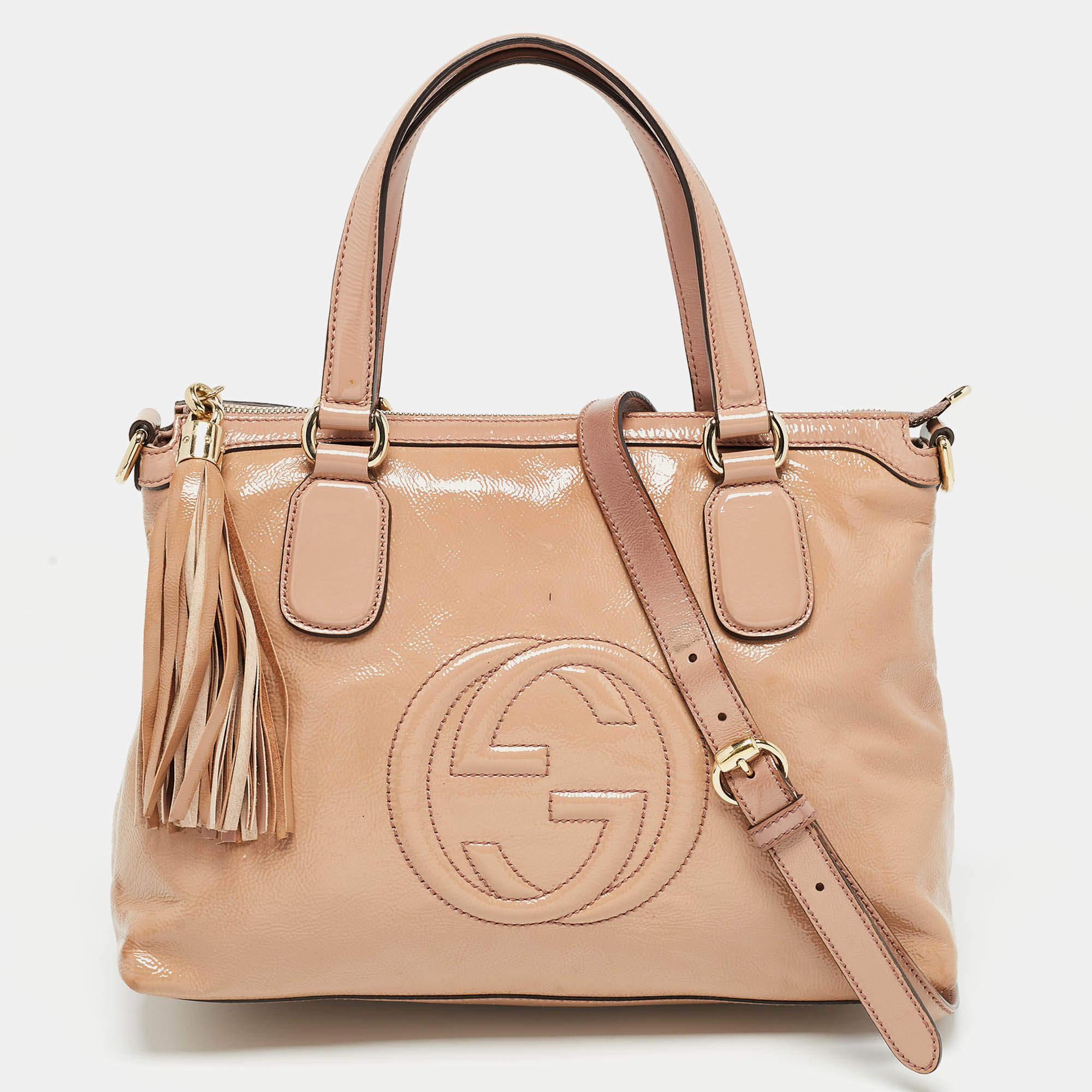 Pre Owned Gucci Pink Patent Leather Soho Working Tote