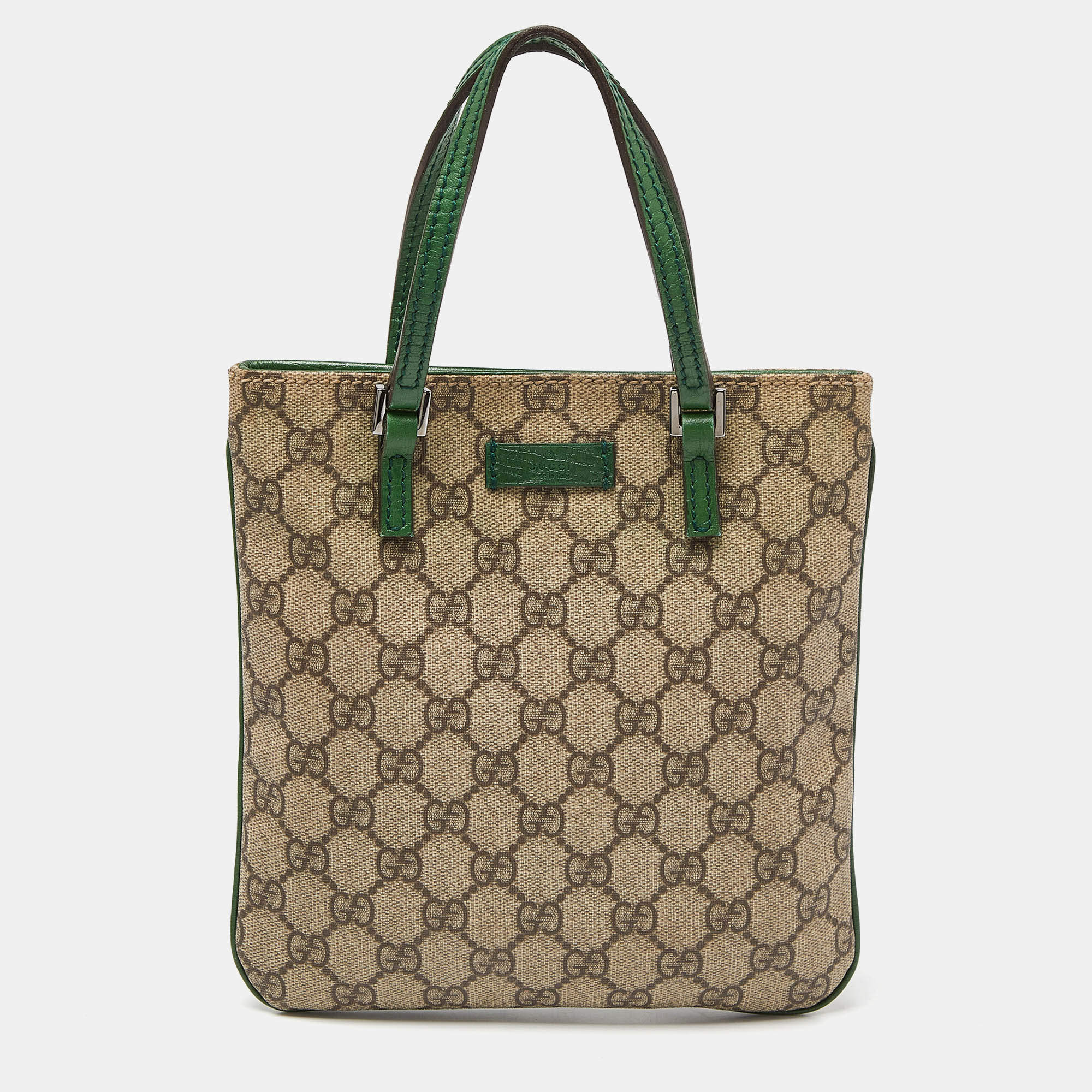 مملوكة مسبقًا Gucci Beige/Green GG Supreme Canvas and Leather Tote