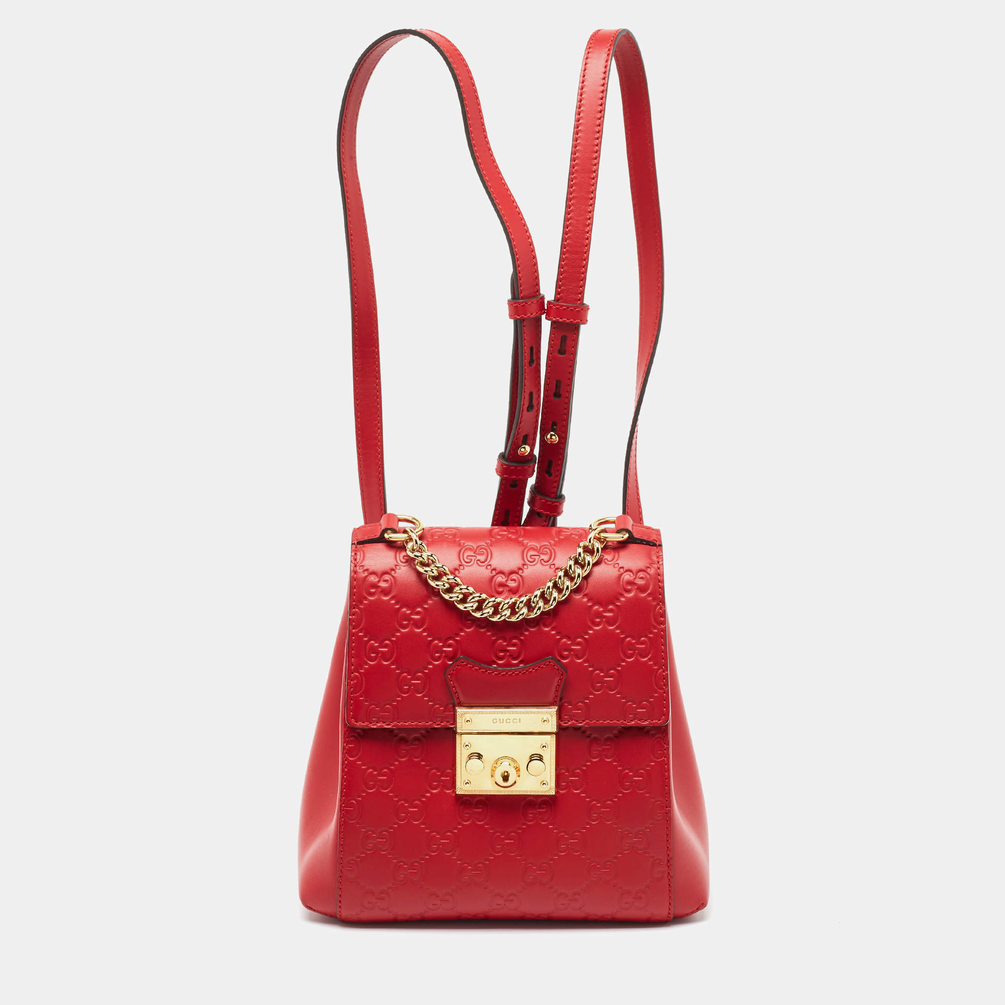 Gucci Red Guccissima Leather Padlock Backpack