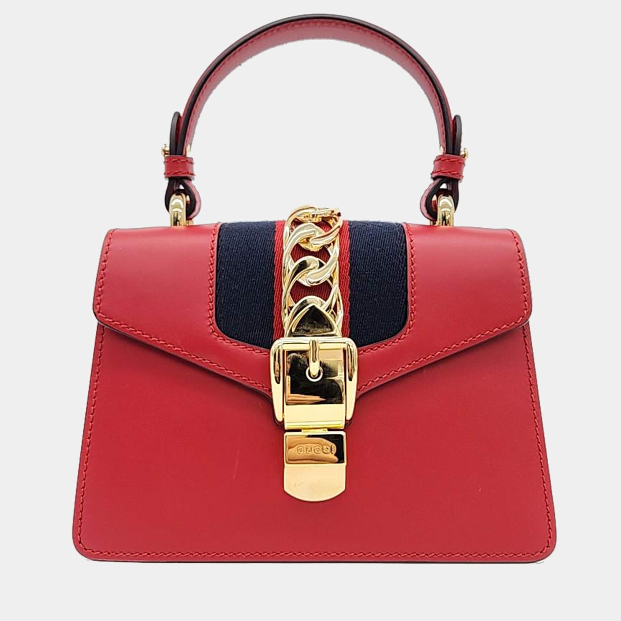 Gucci Red Leather Mini Sylvie Top Handle Bag