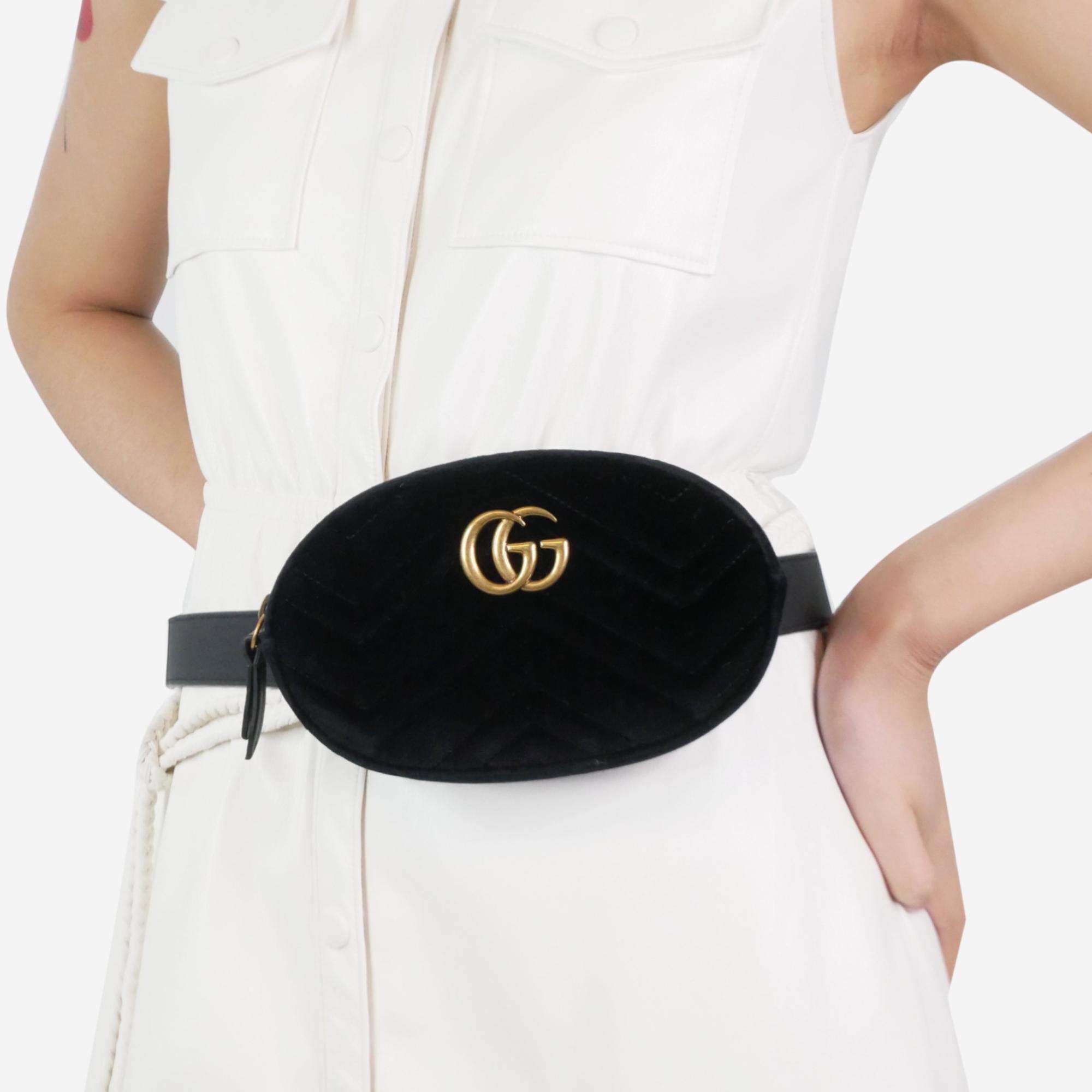 Gucci Black Velvet GG Marmont Belt Bag TLC