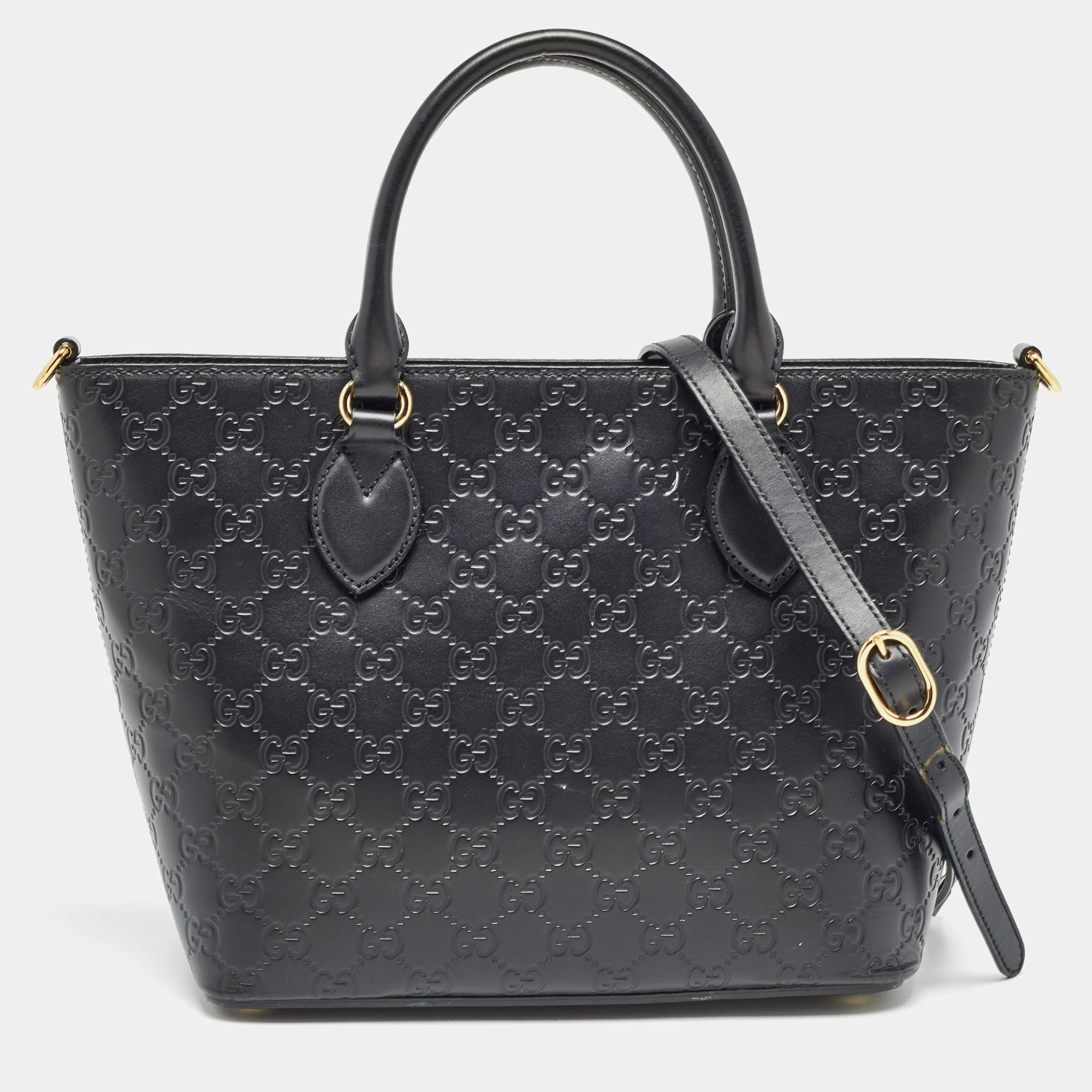 Pre Owned Gucci Black Guccissima Leather Zip Tote