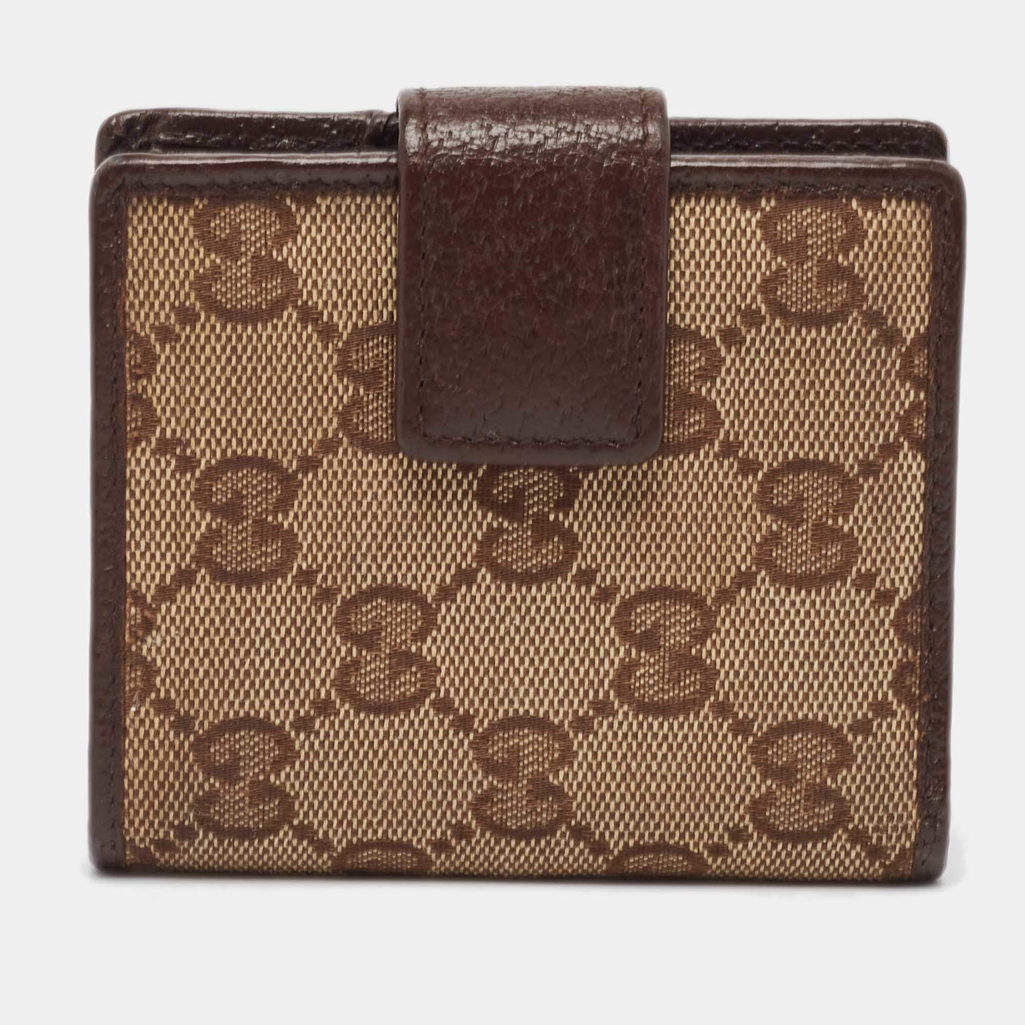 Gucci Beige/Brown GG Canvas and Leather Flap Bifold Wallet