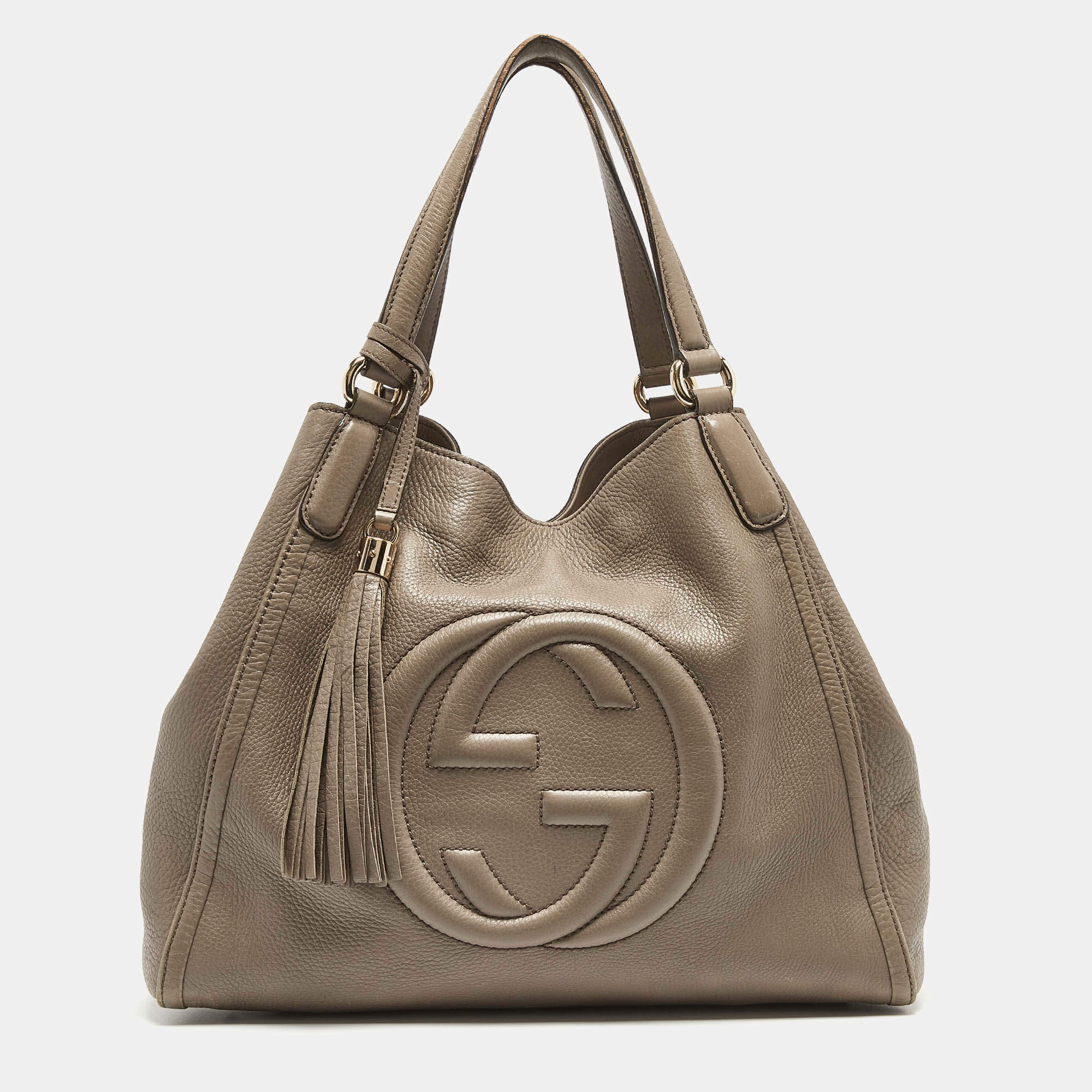 Pre Owned Gucci Grey Pebbled Leather Medium Soho Shoulder Bag