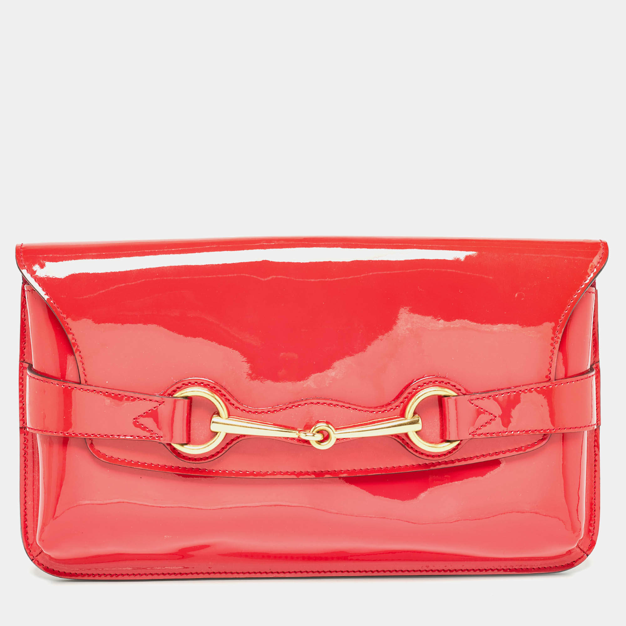 Gucci Red Patent Leather Bright Bit Clutch